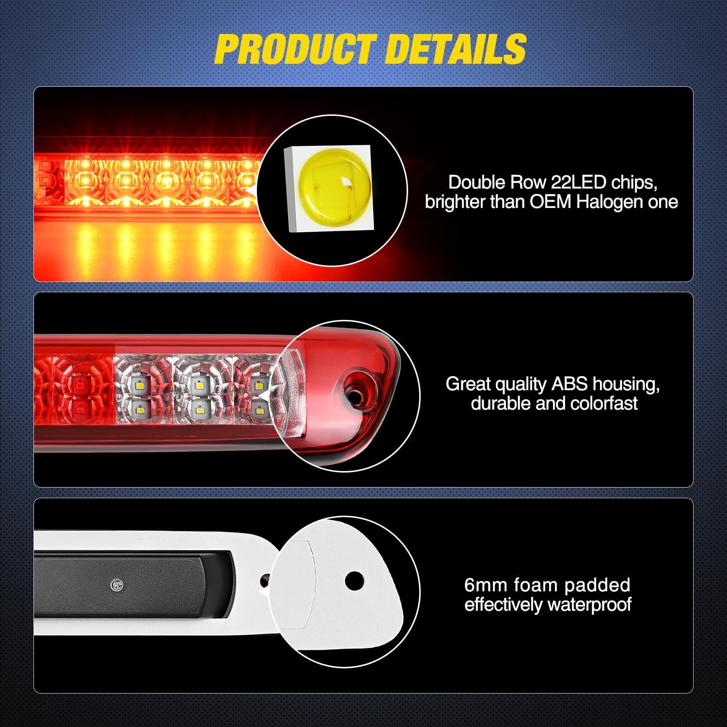imageNilight Third Brake Light Tail High Mount 3rd Stop Cargo Reverse LED Lights Red Lens Compatible with Chevy Colorado and GMC Canyon 2004 2005 2006 2007 2008 2009 2010 2011 2012 Pickup TruckRed Lens