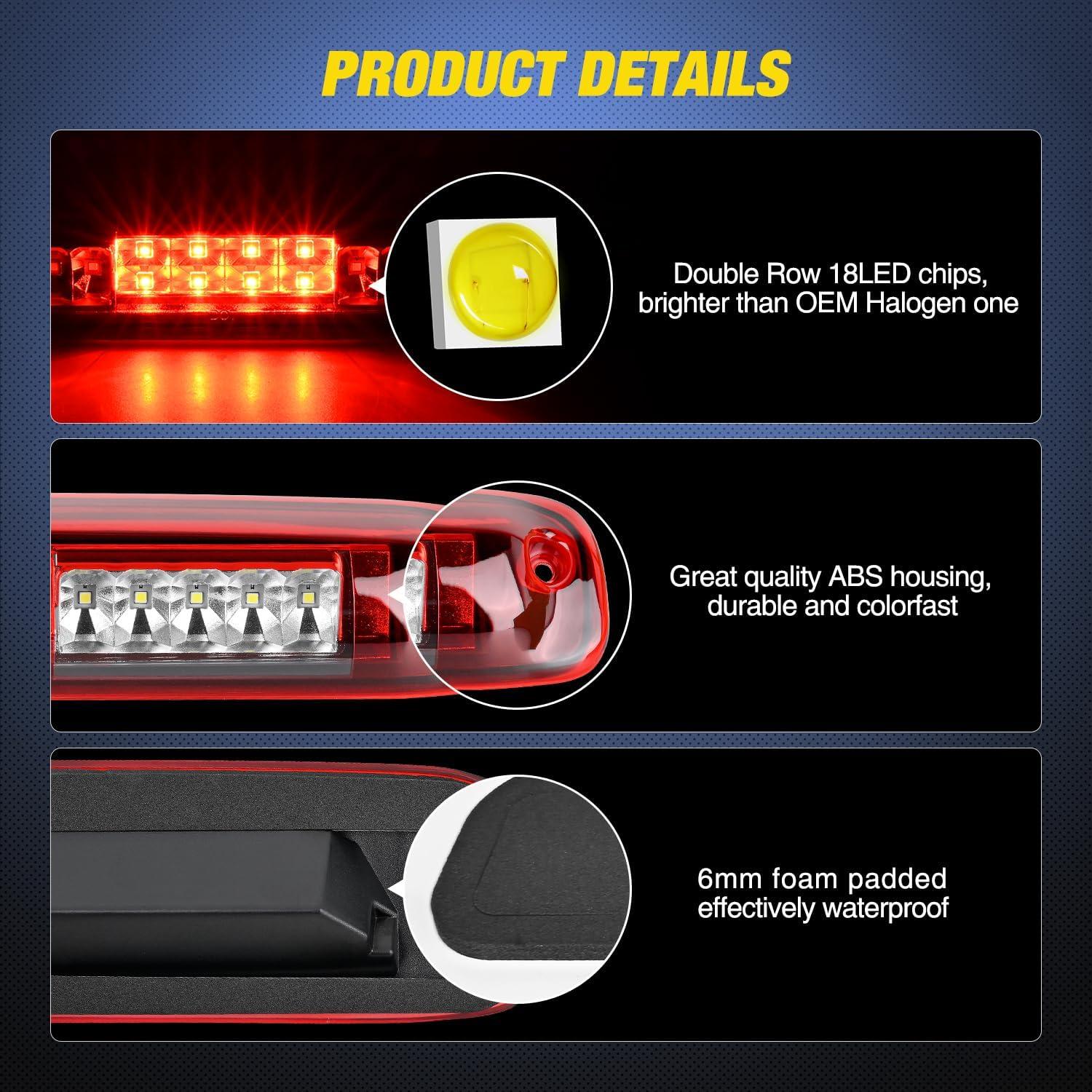 imageNilight Third Brake Light Tail High Mount 3rd Stop Cargo Reverse LED Lights Red Lens Compatible with Chevy Colorado and GMC Canyon 2004 2005 2006 2007 2008 2009 2010 2011 2012 Pickup TruckRed Lens