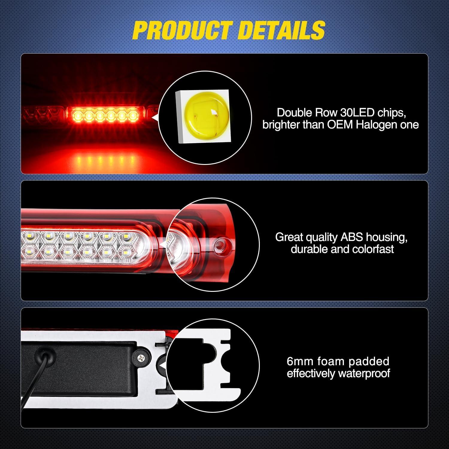imageNilight Third Brake Light Tail High Mount 3rd Stop Cargo Reverse LED Lights Red Lens Compatible with Chevy Colorado and GMC Canyon 2004 2005 2006 2007 2008 2009 2010 2011 2012 Pickup TruckRed Lens
