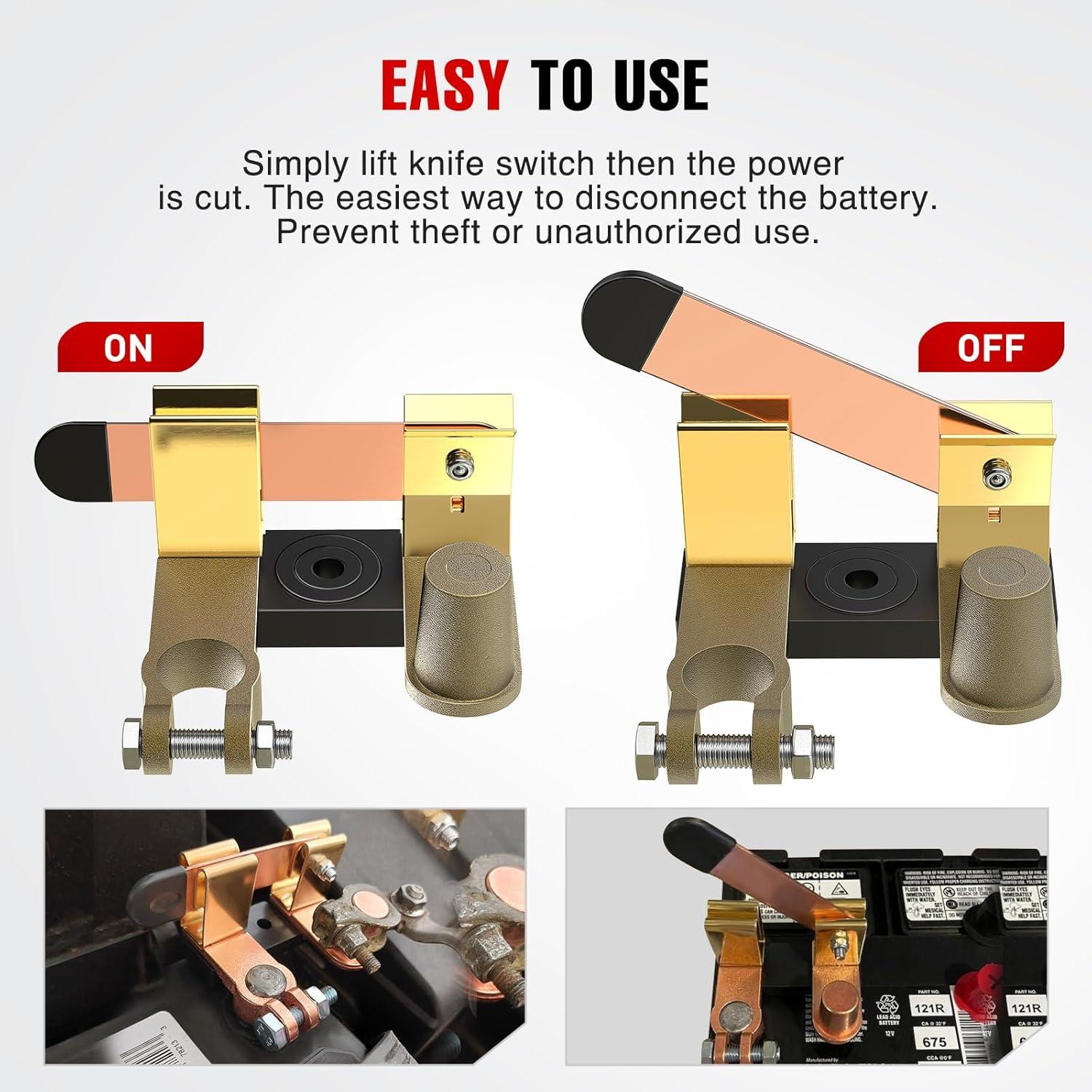imageNilight Top Post Knife Blade Master Switch 12V 24V 250A Battery Negative Disconnect Shut Off Kill Power Isolator for Car Truck Marine RV Vehicle and Electrical EquipmentTop PostVertical
