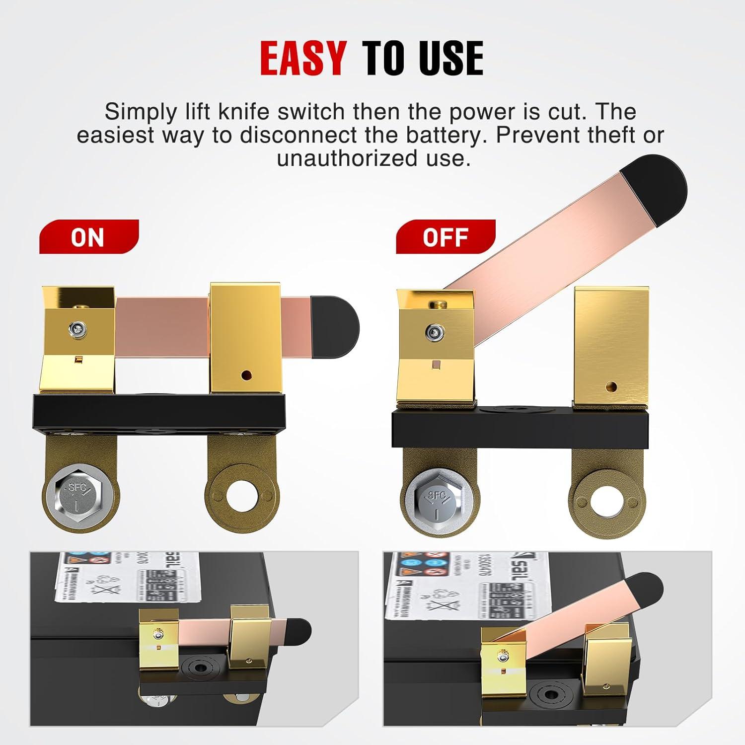 imageNilight Top Post Knife Blade Master Switch 12V 24V 250A Battery Negative Disconnect Shut Off Kill Power Isolator for Car Truck Marine RV Vehicle and Electrical EquipmentSide Post KnifeHorizontal
