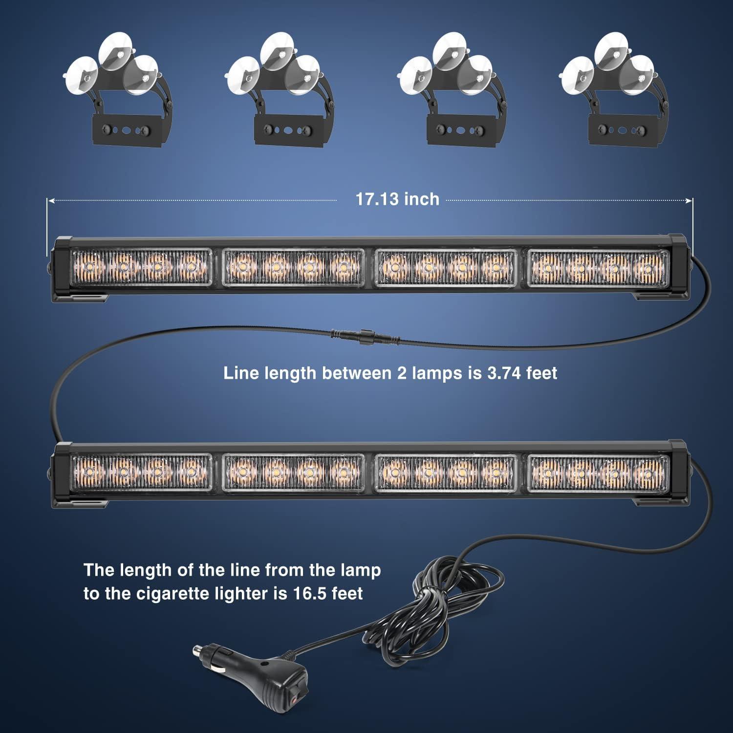 imageNilight Traffic Advisor Emergency Strobe Light Bar 2 In 1 17Inch 32LED 23 Flash Patterns Directional Safety Warning Lights with Cigar Lighter on Trucks Police Construction VehiclesAmber
