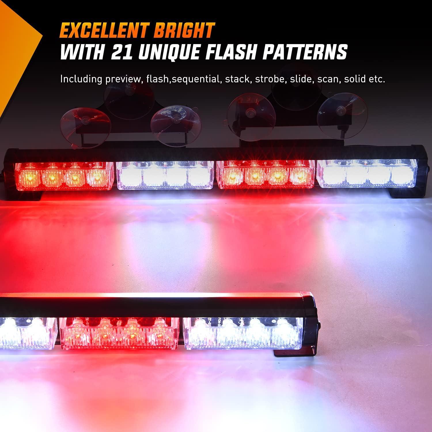 imageNilight Traffic Advisor Emergency Strobe Light Bar 2 In 1 17Inch 32LED 23 Flash Patterns Directional Safety Warning Lights with Cigar Lighter on Trucks Police Construction VehiclesRed Mix White