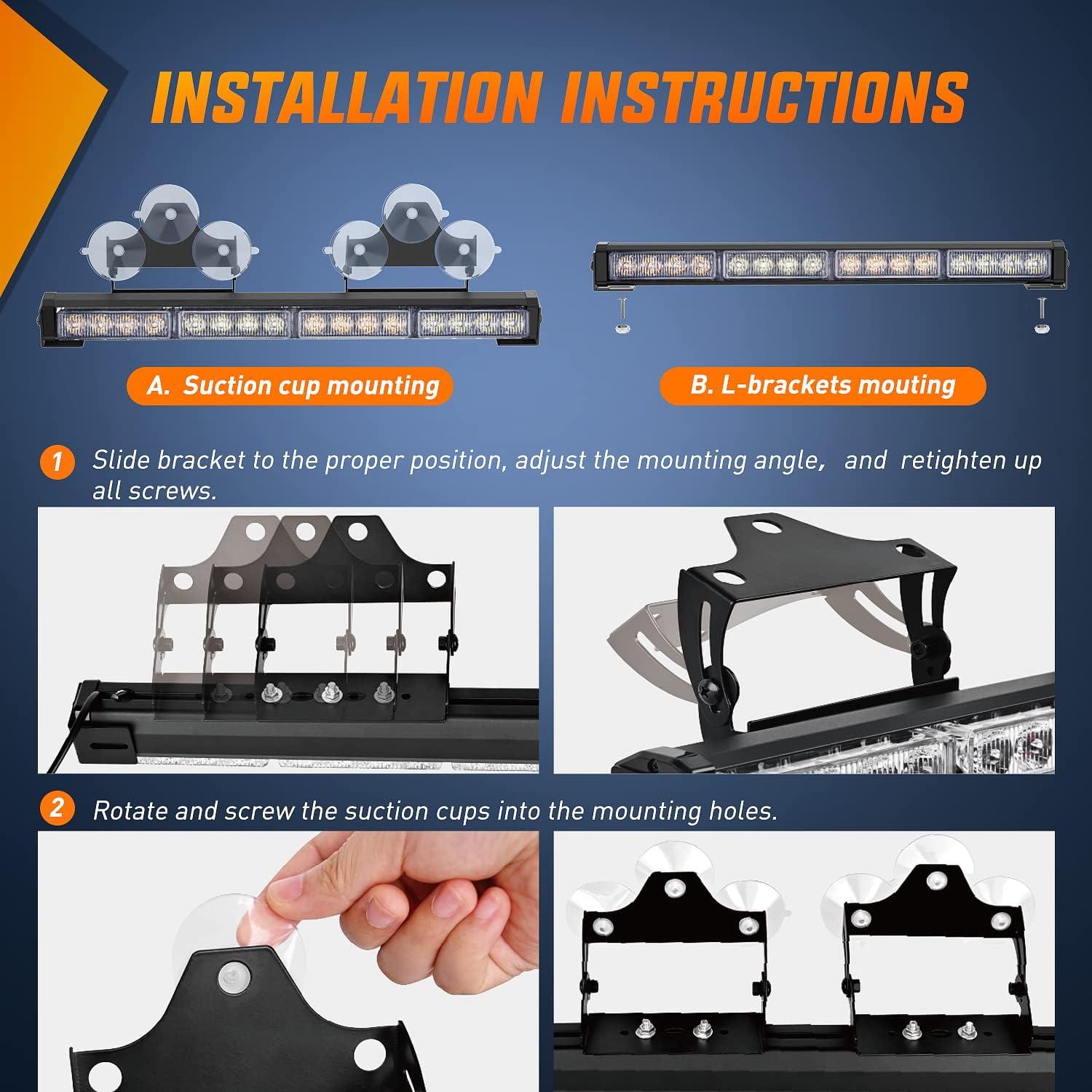 imageNilight Traffic Advisor Emergency Strobe Light Bar 2 In 1 17Inch 32LED 23 Flash Patterns Directional Safety Warning Lights with Cigar Lighter on Trucks Police Construction VehiclesAmber Mix White