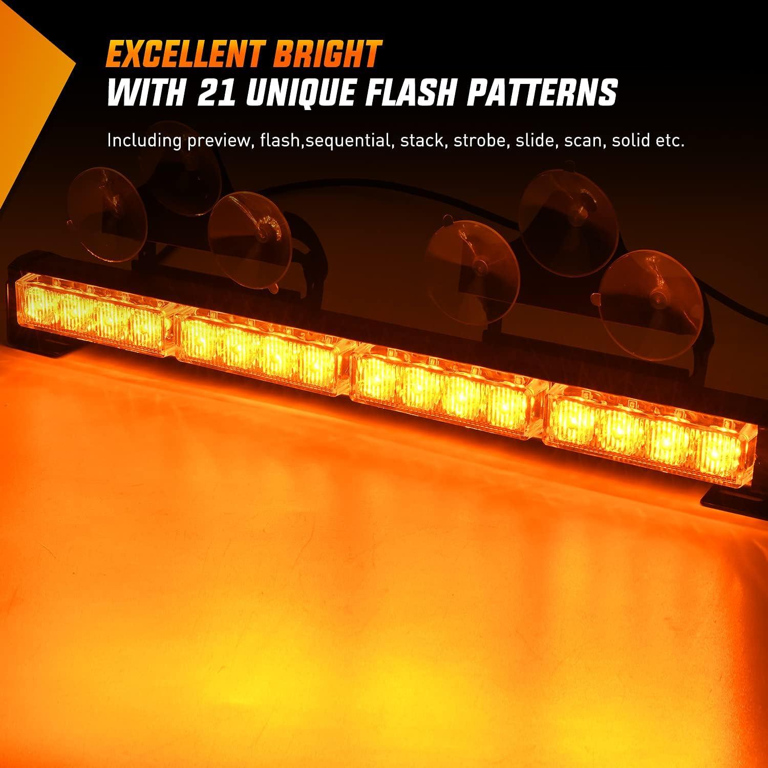 imageNilight Traffic Advisor Emergency Strobe Light Bar 2 In 1 17Inch 32LED 23 Flash Patterns Directional Safety Warning Lights with Cigar Lighter on Trucks Police Construction VehiclesAmber