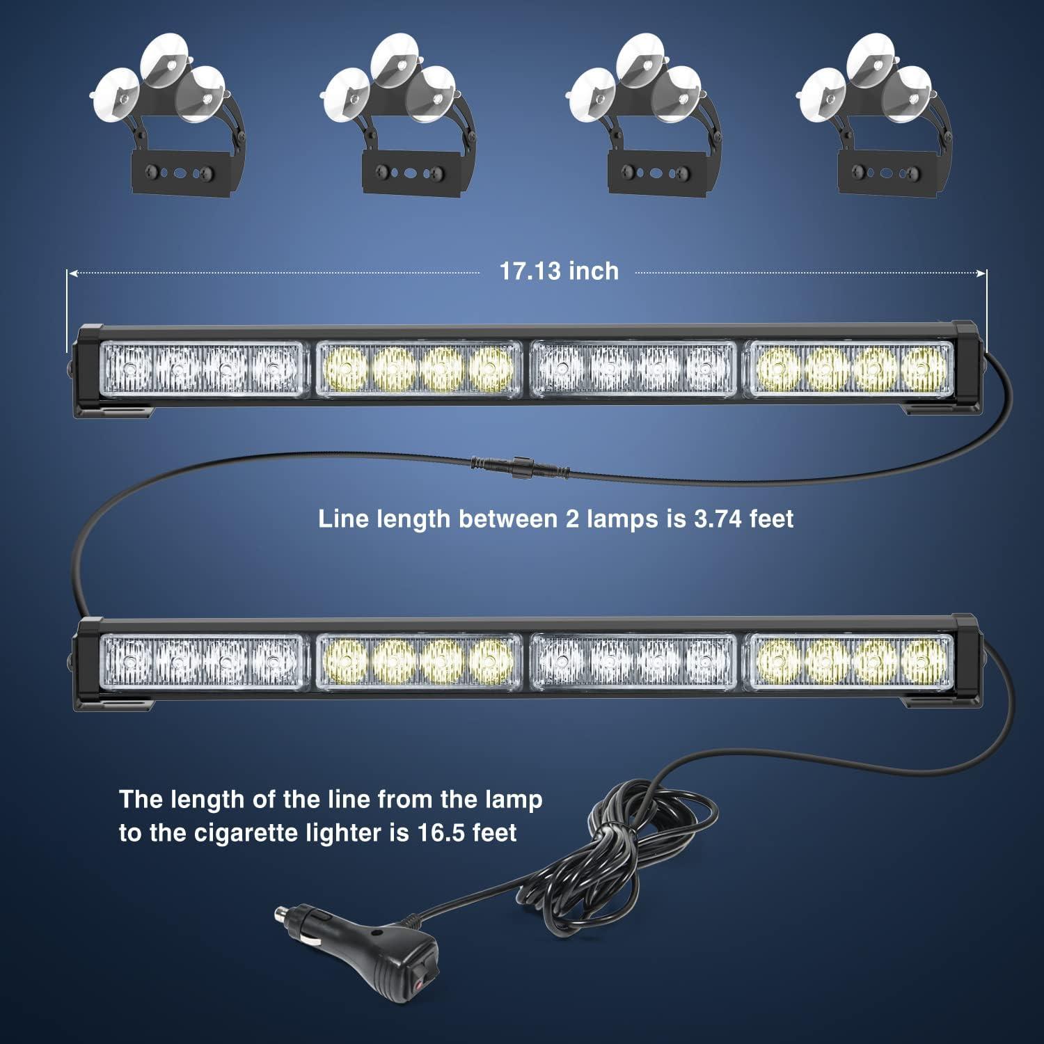 imageNilight Traffic Advisor Emergency Strobe Light Bar 2 In 1 17Inch 32LED 23 Flash Patterns Directional Safety Warning Lights with Cigar Lighter on Trucks Police Construction VehiclesRed Mix White