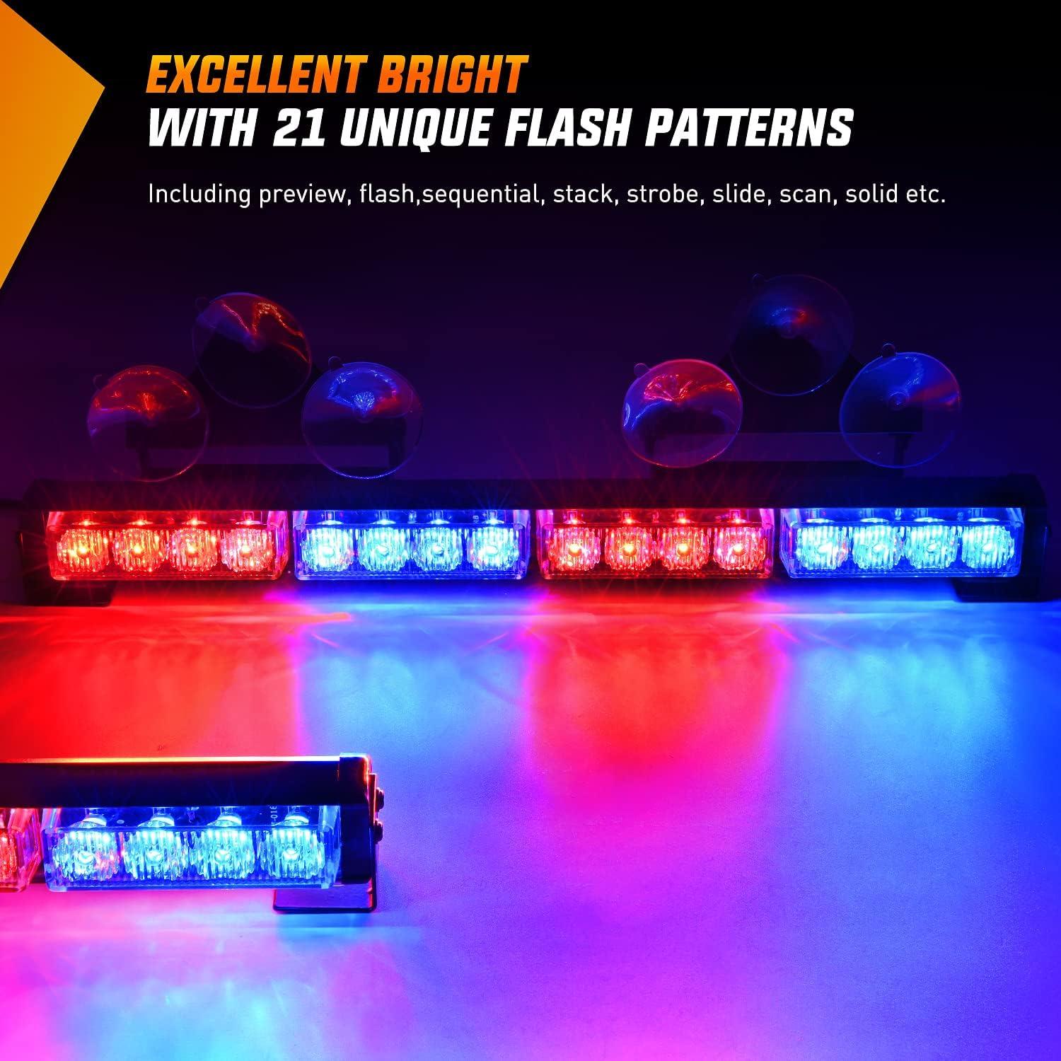 imageNilight Traffic Advisor Emergency Strobe Light Bar 2 In 1 17Inch 32LED 23 Flash Patterns Directional Safety Warning Lights with Cigar Lighter on Trucks Police Construction VehiclesBlue and Red