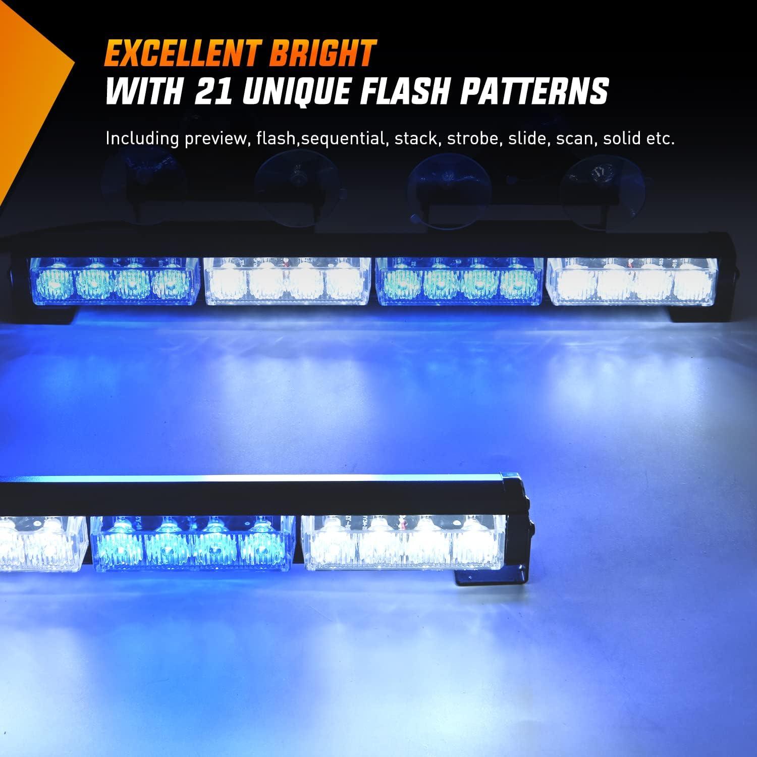 imageNilight Traffic Advisor Emergency Strobe Light Bar 2 In 1 17Inch 32LED 23 Flash Patterns Directional Safety Warning Lights with Cigar Lighter on Trucks Police Construction VehiclesBlue Mix White