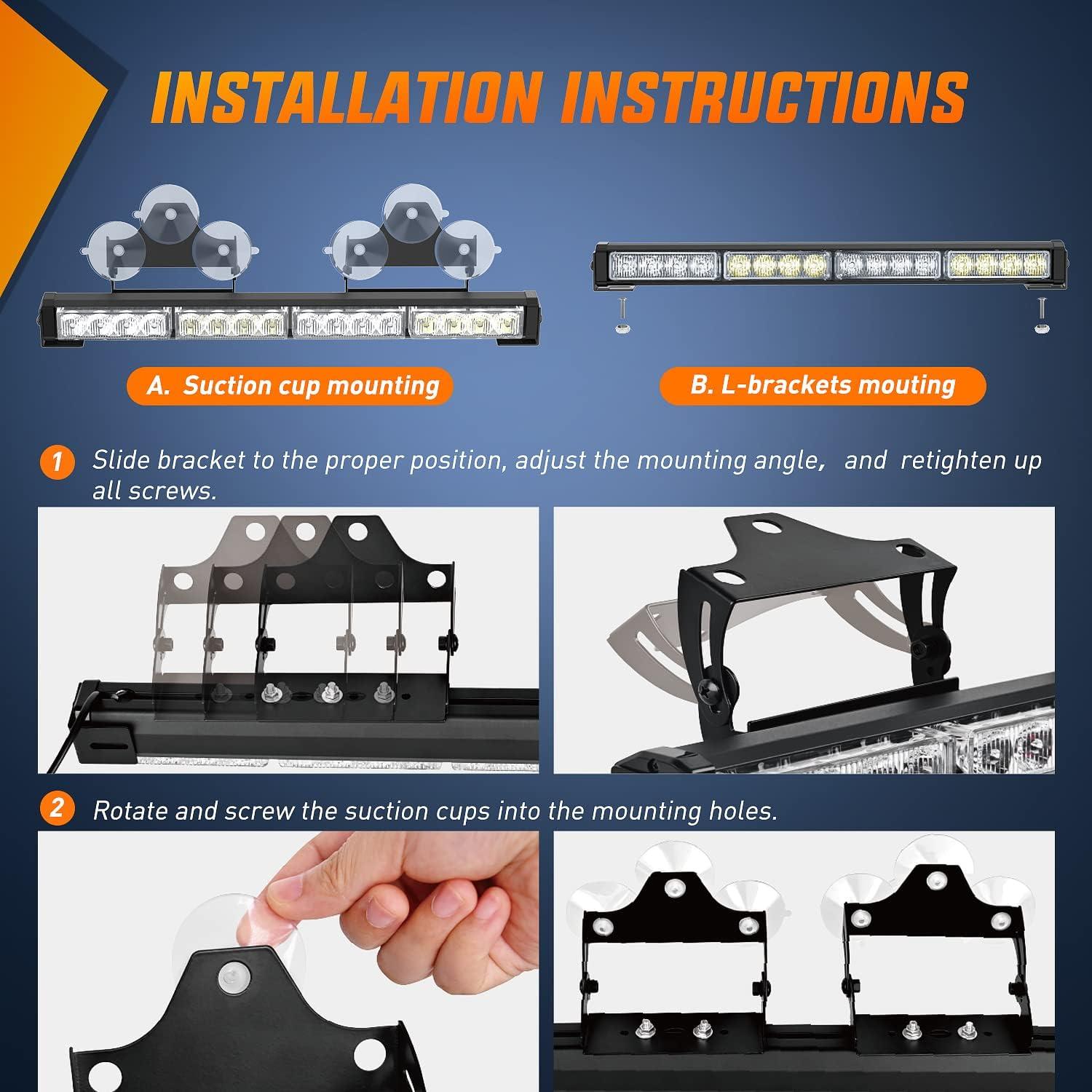 imageNilight Traffic Advisor Emergency Strobe Light Bar 2 In 1 17Inch 32LED 23 Flash Patterns Directional Safety Warning Lights with Cigar Lighter on Trucks Police Construction VehiclesRed Mix White