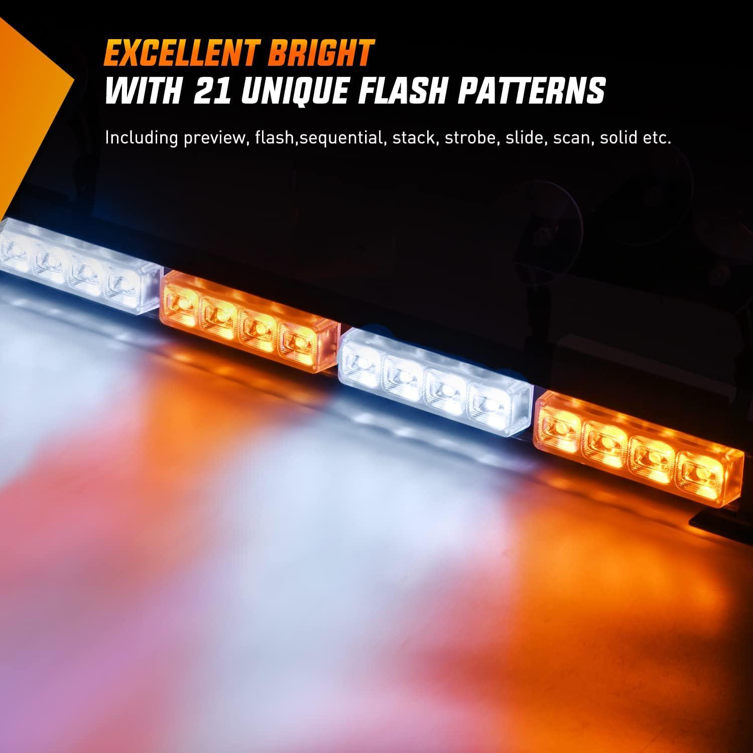 imageNilight Traffic Advisor Emergency Strobe Light Bar 35Inch 32LED 21 Flash Patterns Directional Safety Warning Lights with Cigar Lighter on Trucks Police Cars Construction VehiclesAmber Mix White