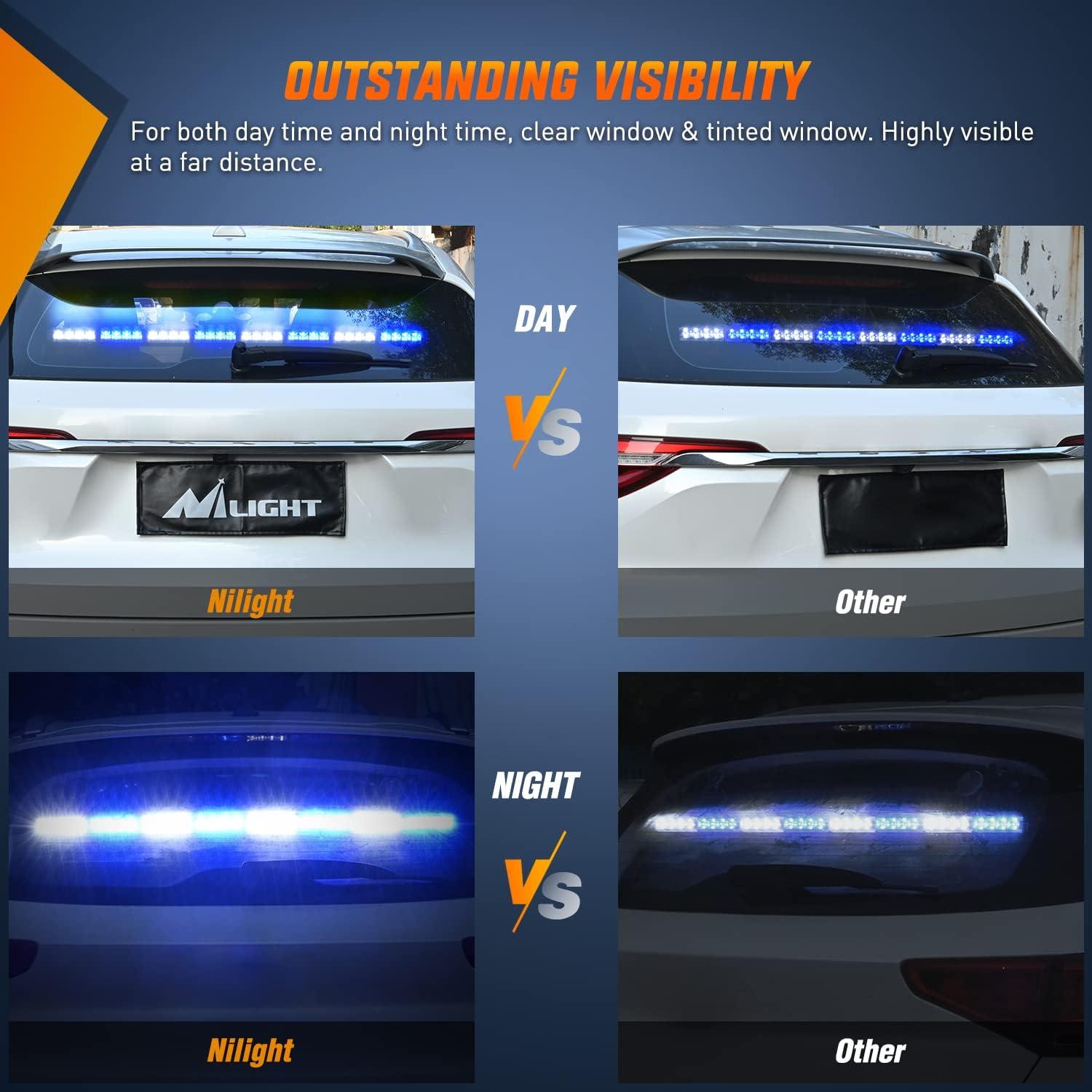 imageNilight Traffic Advisor Emergency Strobe Light Bar 35Inch 32LED 21 Flash Patterns Directional Safety Warning Lights with Cigar Lighter on Trucks Police Cars Construction VehiclesBlue Mix White