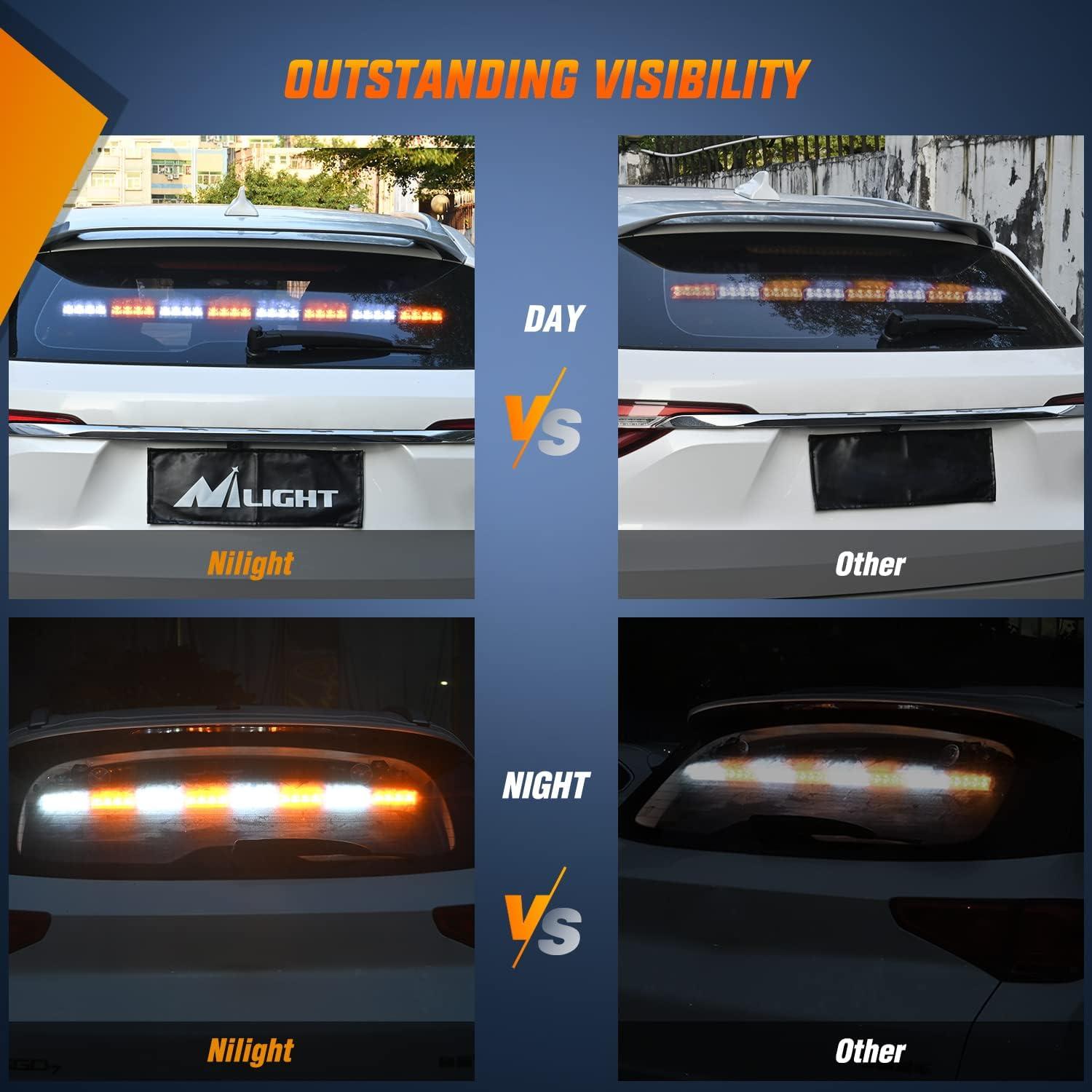 imageNilight Traffic Advisor Emergency Strobe Light Bar 35Inch 32LED 21 Flash Patterns Directional Safety Warning Lights with Cigar Lighter on Trucks Police Cars Construction VehiclesAmber Mix White