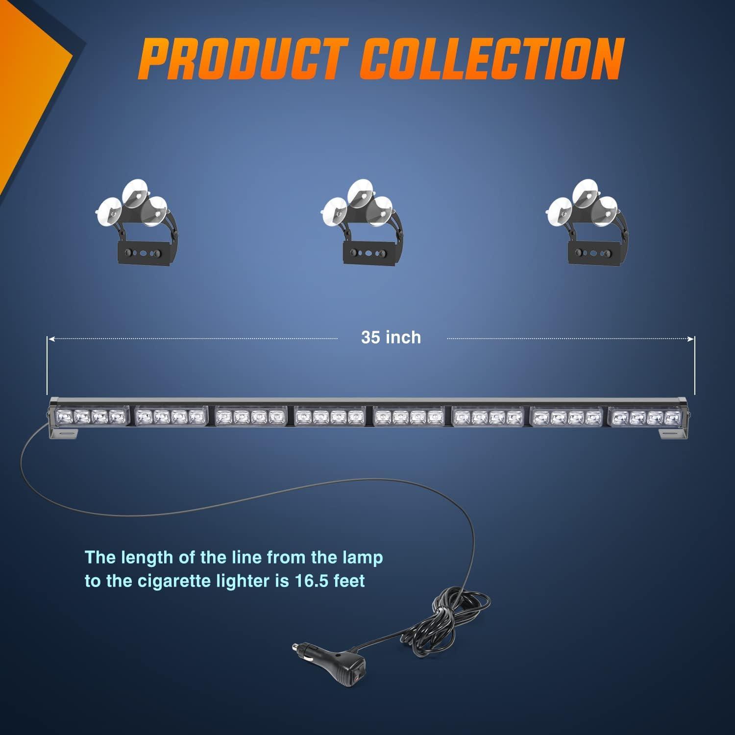 imageNilight Traffic Advisor Emergency Strobe Light Bar 35Inch 32LED 21 Flash Patterns Directional Safety Warning Lights with Cigar Lighter on Trucks Police Cars Construction VehiclesRed Mix White