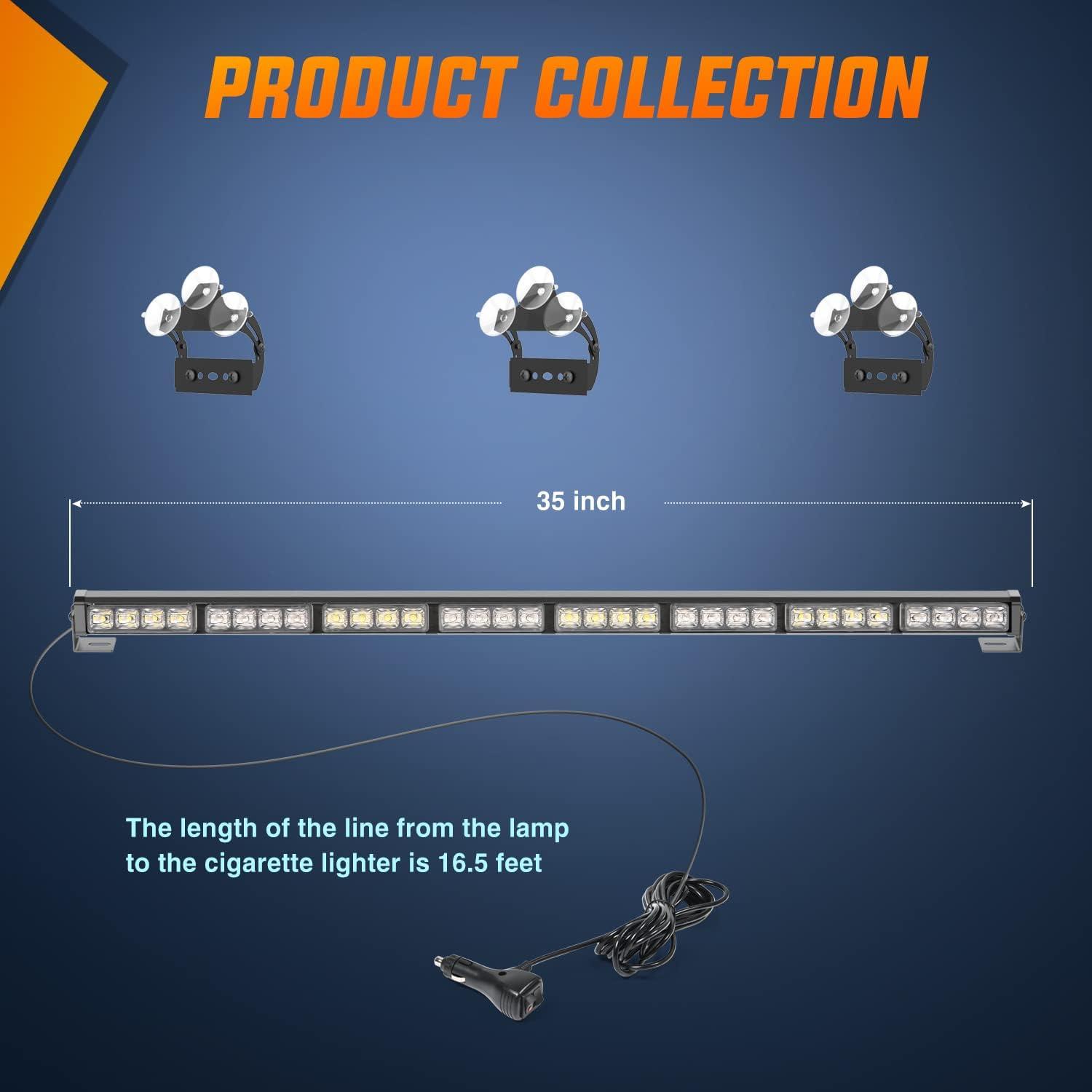 imageNilight Traffic Advisor Emergency Strobe Light Bar 35Inch 32LED 21 Flash Patterns Directional Safety Warning Lights with Cigar Lighter on Trucks Police Cars Construction VehiclesBlue Mix White