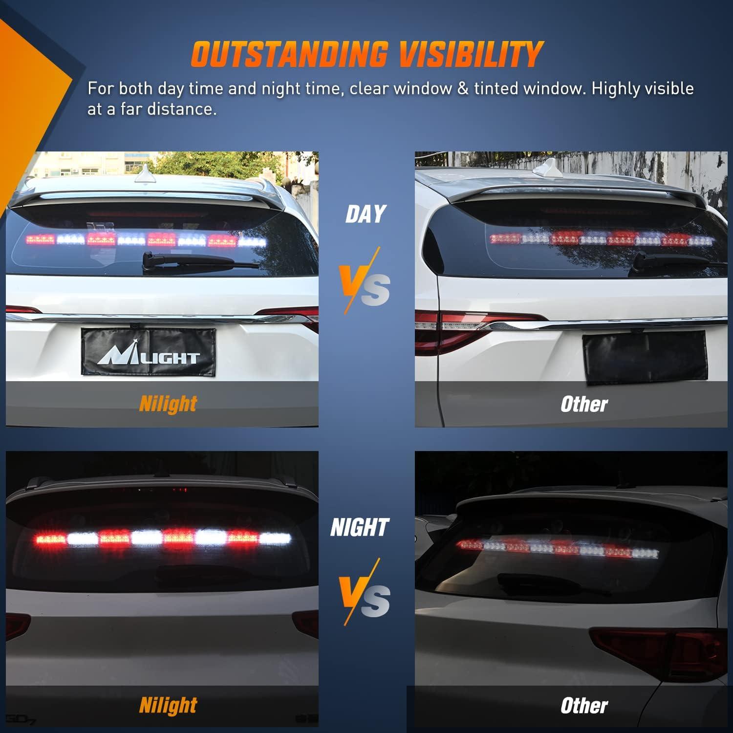 imageNilight Traffic Advisor Emergency Strobe Light Bar 35Inch 32LED 21 Flash Patterns Directional Safety Warning Lights with Cigar Lighter on Trucks Police Cars Construction VehiclesRed Mix White