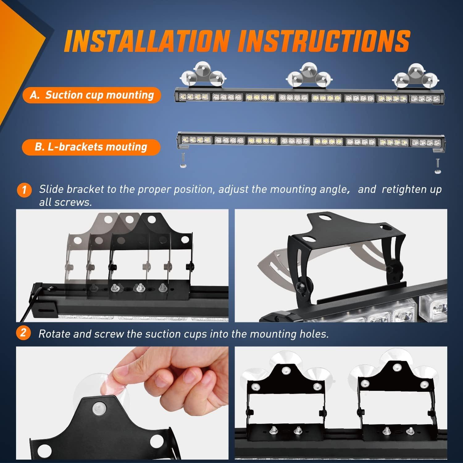 imageNilight Traffic Advisor Emergency Strobe Light Bar 35Inch 32LED 21 Flash Patterns Directional Safety Warning Lights with Cigar Lighter on Trucks Police Cars Construction VehiclesBlue Mix White