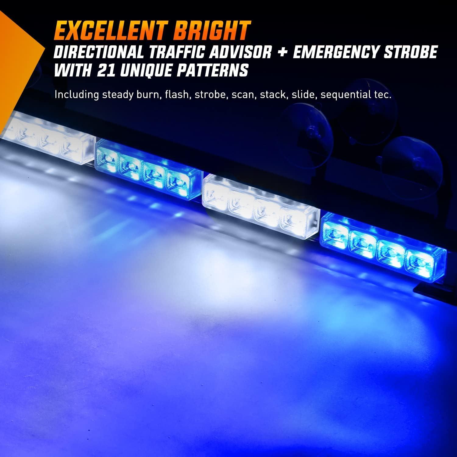 imageNilight Traffic Advisor Emergency Strobe Light Bar 35Inch 32LED 21 Flash Patterns Directional Safety Warning Lights with Cigar Lighter on Trucks Police Cars Construction VehiclesBlue Mix White