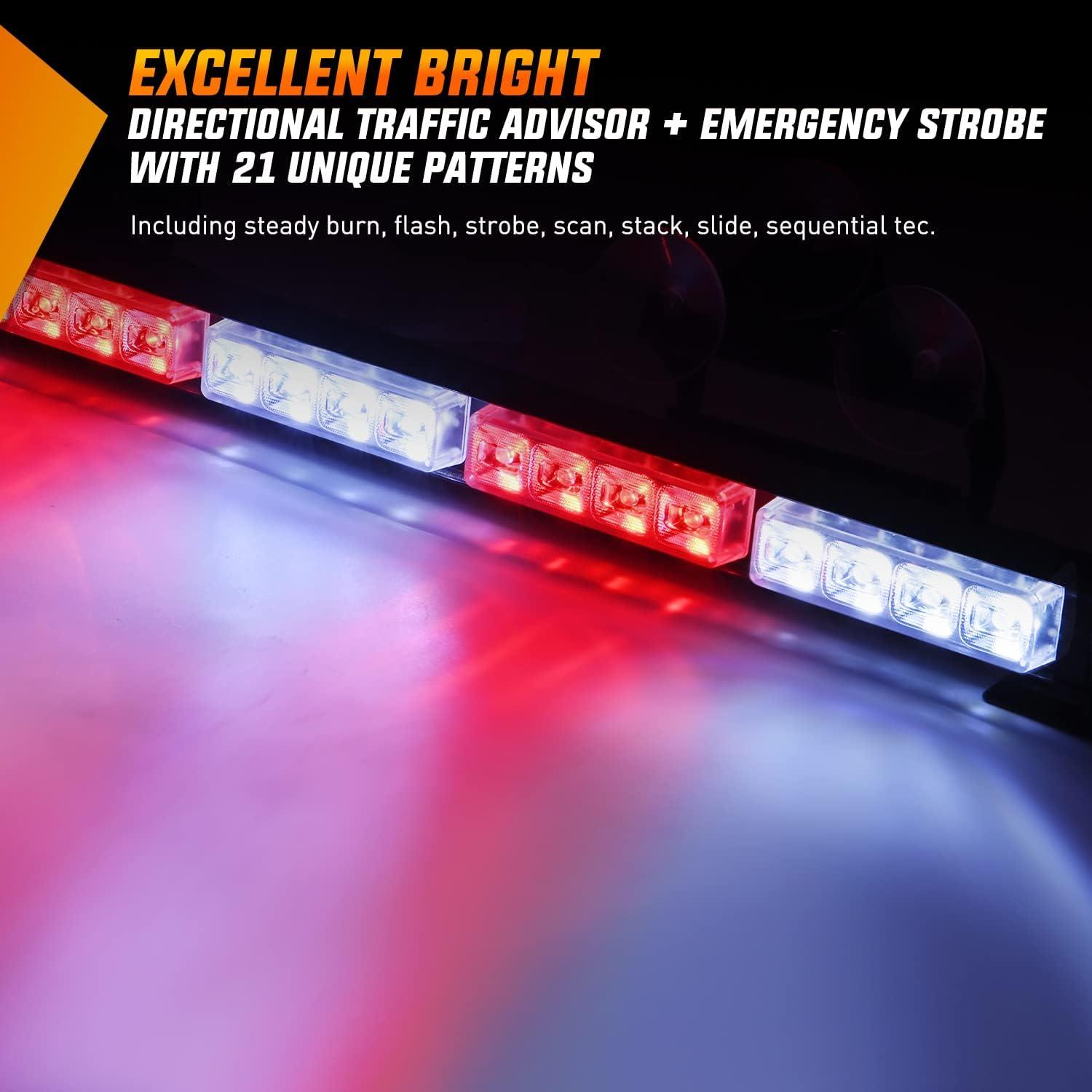 imageNilight Traffic Advisor Emergency Strobe Light Bar 35Inch 32LED 21 Flash Patterns Directional Safety Warning Lights with Cigar Lighter on Trucks Police Cars Construction VehiclesRed Mix White
