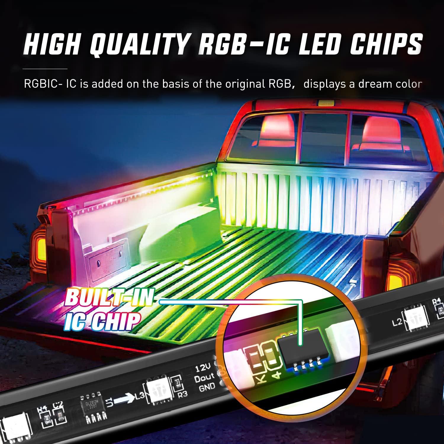 imageNilight Truck Bed Light Strip RGBIC LED Bar for Pickup Multi Dream Color DIY Music Synchronous with APP and RF Remote Control 2PCS 60 inch Cargo Lighting2Pcs RGBIC Bed Strip APP