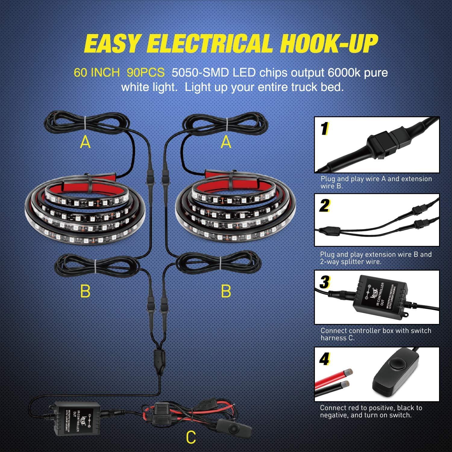 imageNilight Truck Bed Light Strip RGBIC LED Bar for Pickup Multi Dream Color DIY Music Synchronous with APP and RF Remote Control 2PCS 60 inch Cargo Lighting2Pcs RGB Bed Strip