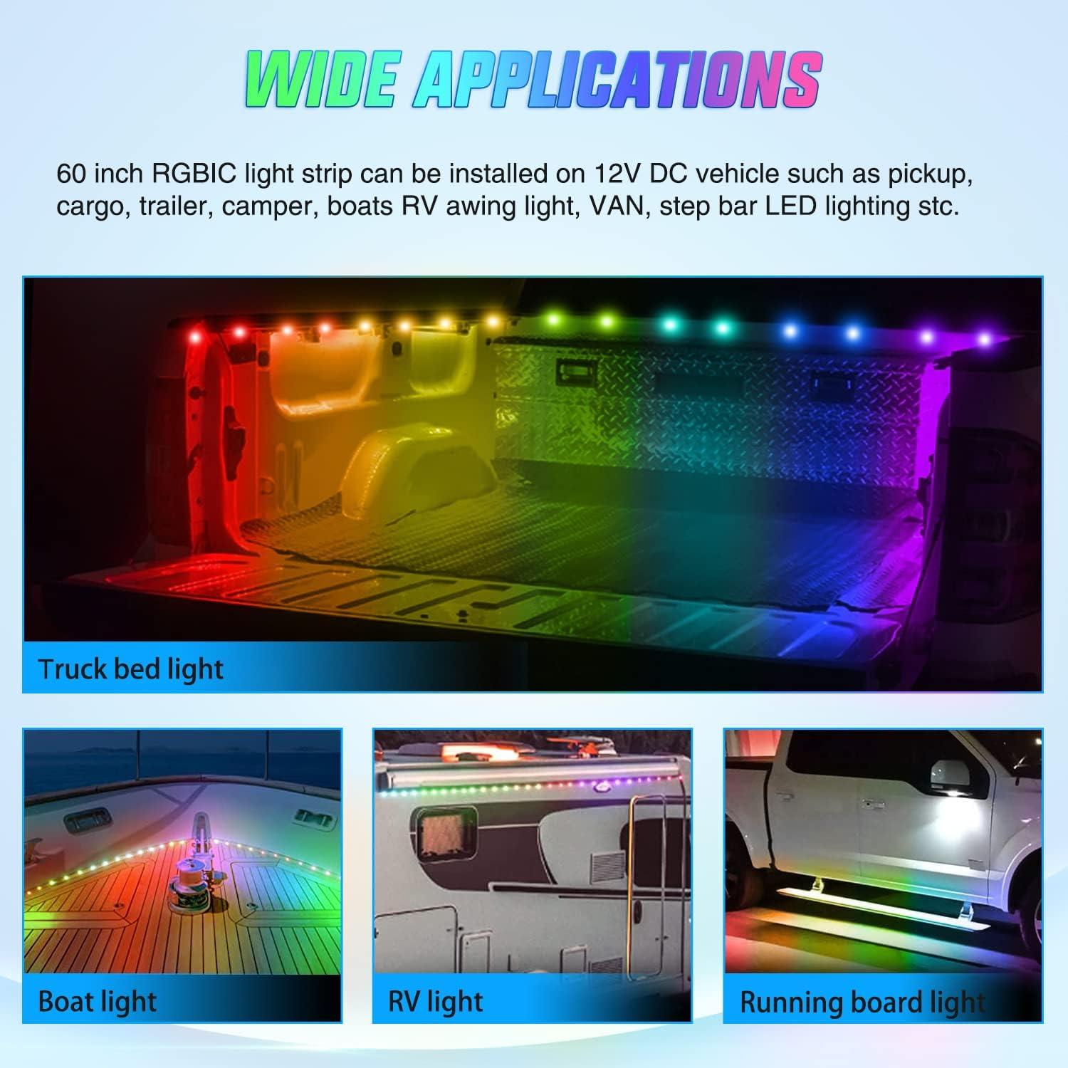 imageNilight Truck Bed Light Strip RGBIC LED Bar for Pickup Multi Dream Color DIY Music Synchronous with APP and RF Remote Control 3PCS 60 inch Cargo LightingRGBIC