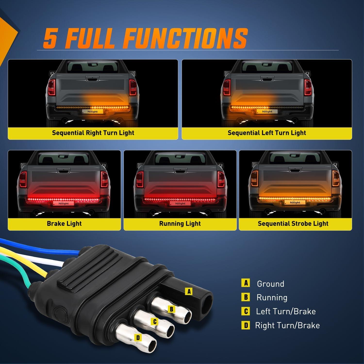 imageNilight Truck LED Running Board Lights 2 PCS 48nch Side Maker Light with White Courtesy ampamp Sequential Amber Turn Signal Lighting Strips Kit for Trucks Pickup SUV48 Tailgate Light Strip Arrow