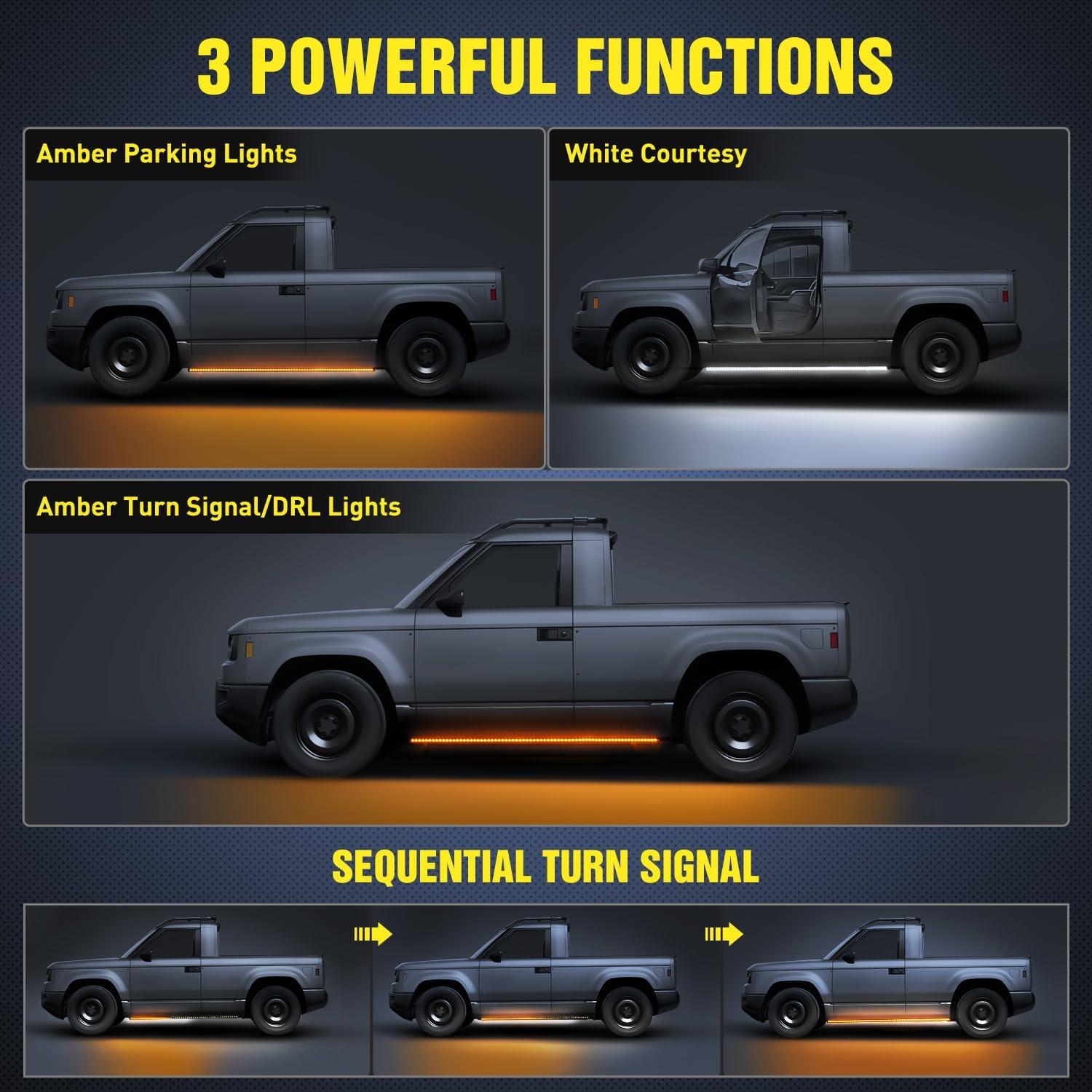 imageNilight Truck LED Running Board Lights 2 PCS 48nch Side Maker Light with White Courtesy ampamp Sequential Amber Turn Signal Lighting Strips Kit for Trucks Pickup SUV48 Running Board Lights WhiteAmber