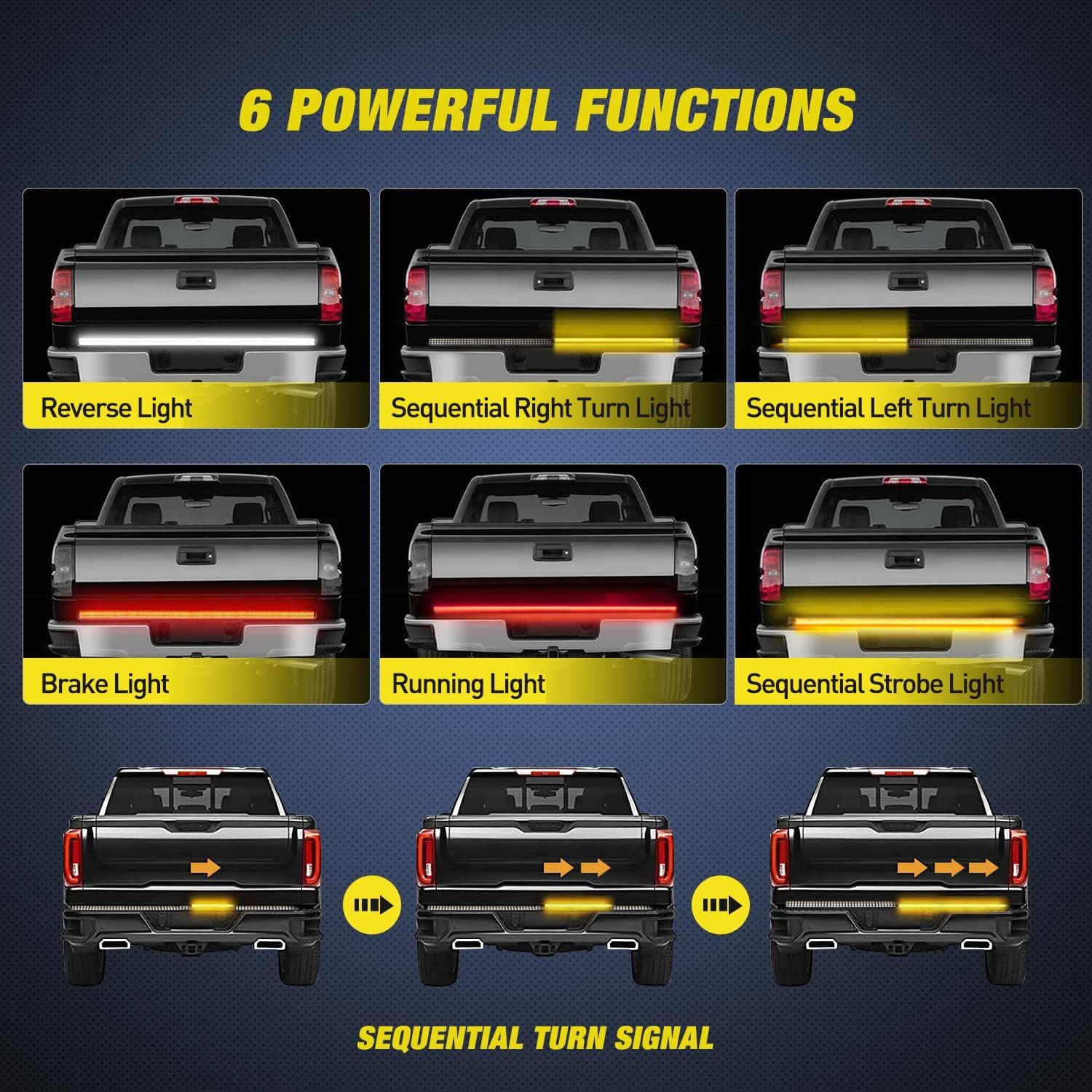 imageNilight Truck Tailgate Light Strip 48quot Aluminum Frame Triple Row 780 LED Strip with Red Running Brake Lights White Reverse Amber Sequential Turn Signals Strobe Lights2 Years Warranty48 Aluminum Frame LED Strip