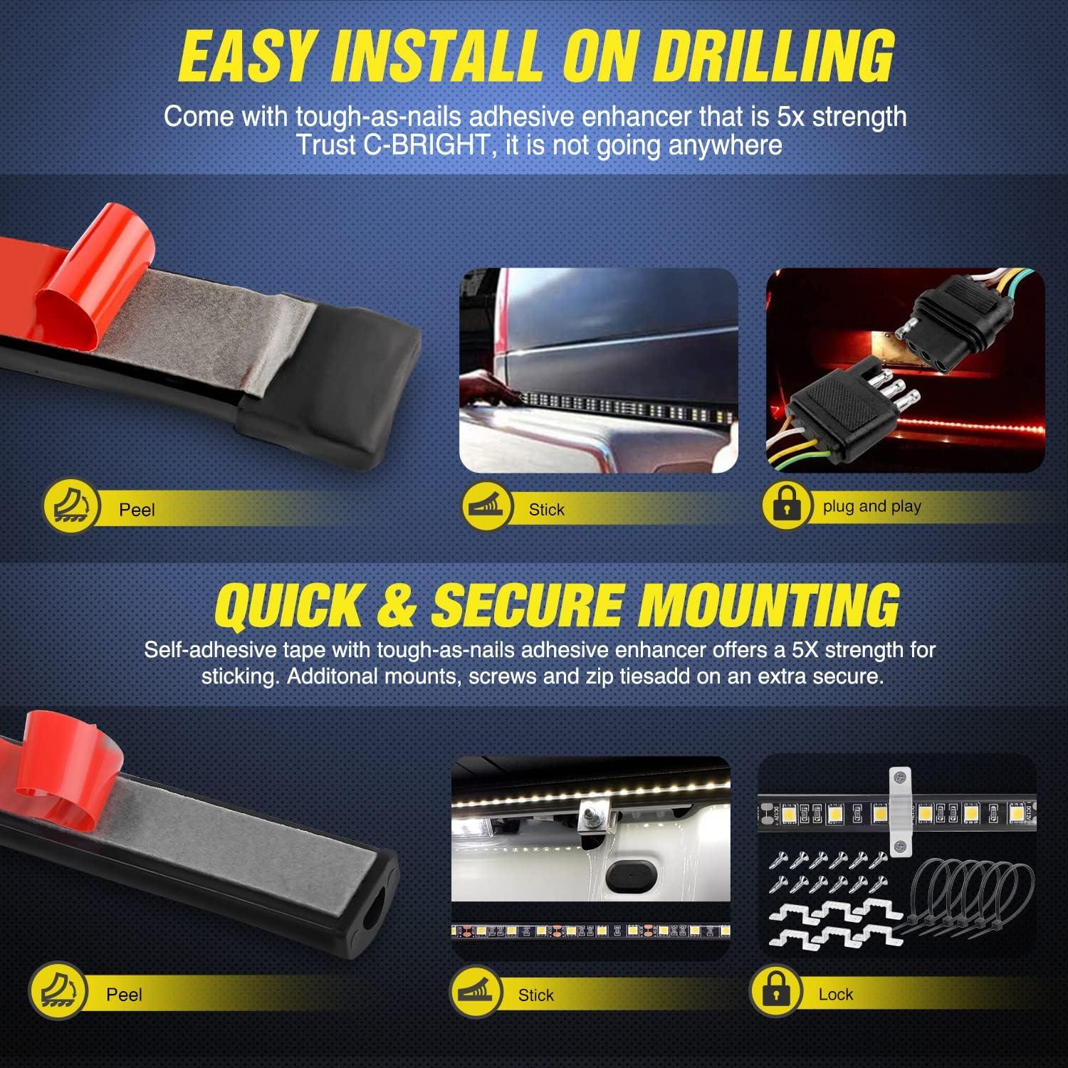 imageNilight Truck Tailgate Light Strip 48quot Aluminum Frame Triple Row 780 LED Strip with Red Running Brake Lights White Reverse Amber Sequential Turn Signals Strobe Lights2 Years Warranty60 LightBed Light StripYSplitter