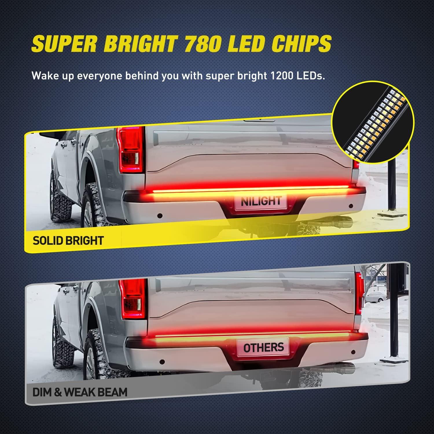 imageNilight Truck Tailgate Light Strip 48quot Aluminum Frame Triple Row 780 LED Strip with Red Running Brake Lights White Reverse Amber Sequential Turn Signals Strobe Lights2 Years Warranty48 Aluminum Frame LED Strip