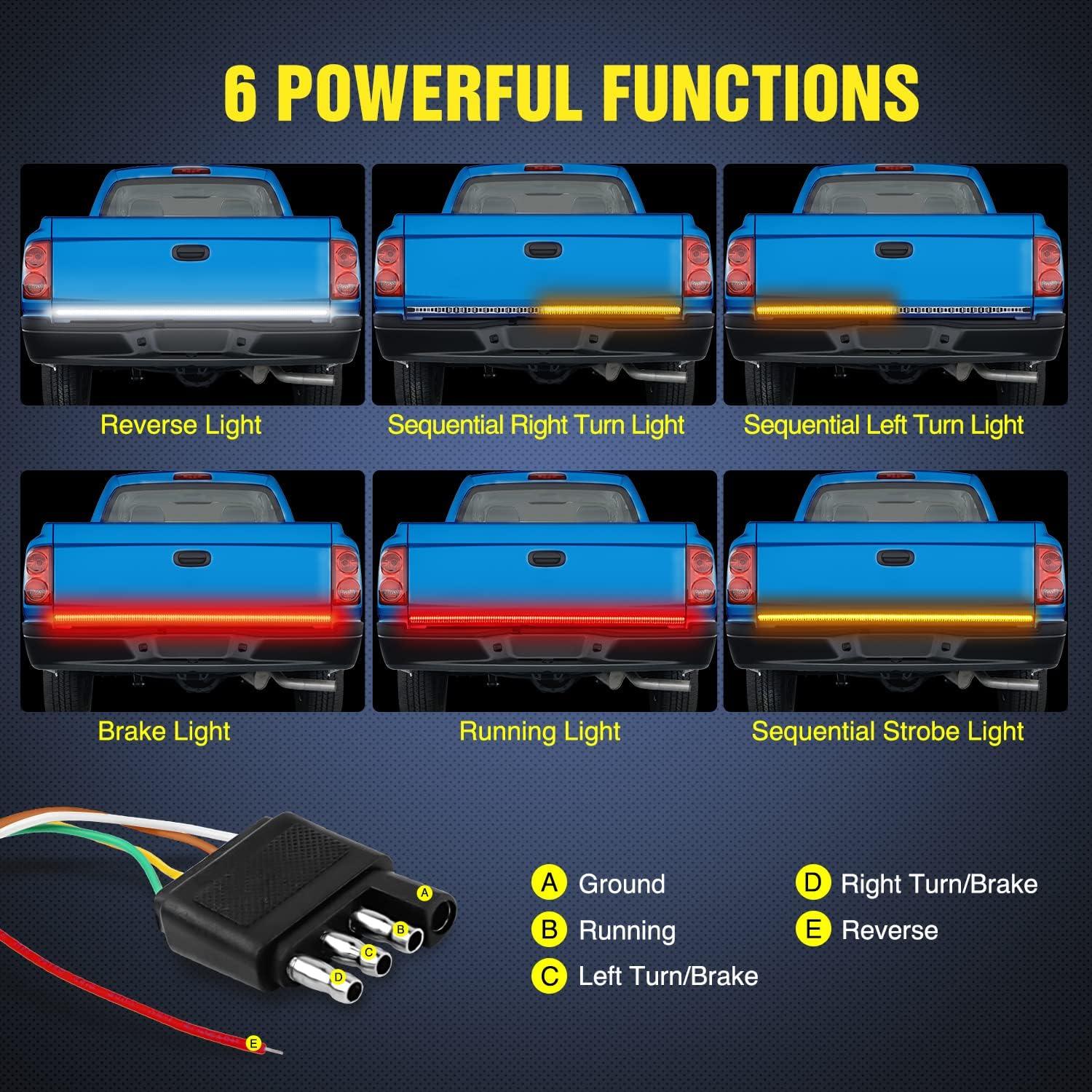 imageNilight Truck Tailgate Light Strip 48quot Aluminum Frame Triple Row 780 LED Strip with Red Running Brake Lights White Reverse Amber Sequential Turn Signals Strobe Lights2 Years Warranty60 LightBed Light StripYSplitter