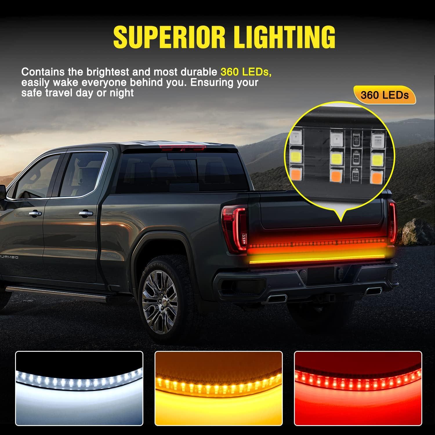 imageNilight Truck Tailgate Light Strip 48quot Aluminum Frame Triple Row 780 LED Strip with Red Running Brake Lights White Reverse Amber Sequential Turn Signals Strobe Lights2 Years Warranty48 Light Strip
