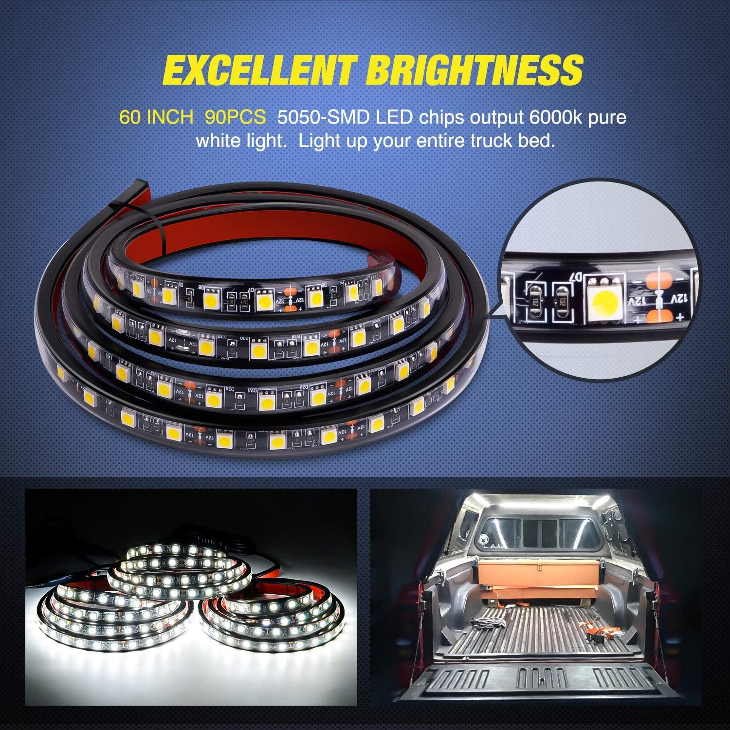 imageNilight Truck Tailgate Light Strip 48quot Aluminum Frame Triple Row 780 LED Strip with Red Running Brake Lights White Reverse Amber Sequential Turn Signals Strobe Lights2 Years Warranty60 LightBed Light StripYSplitter