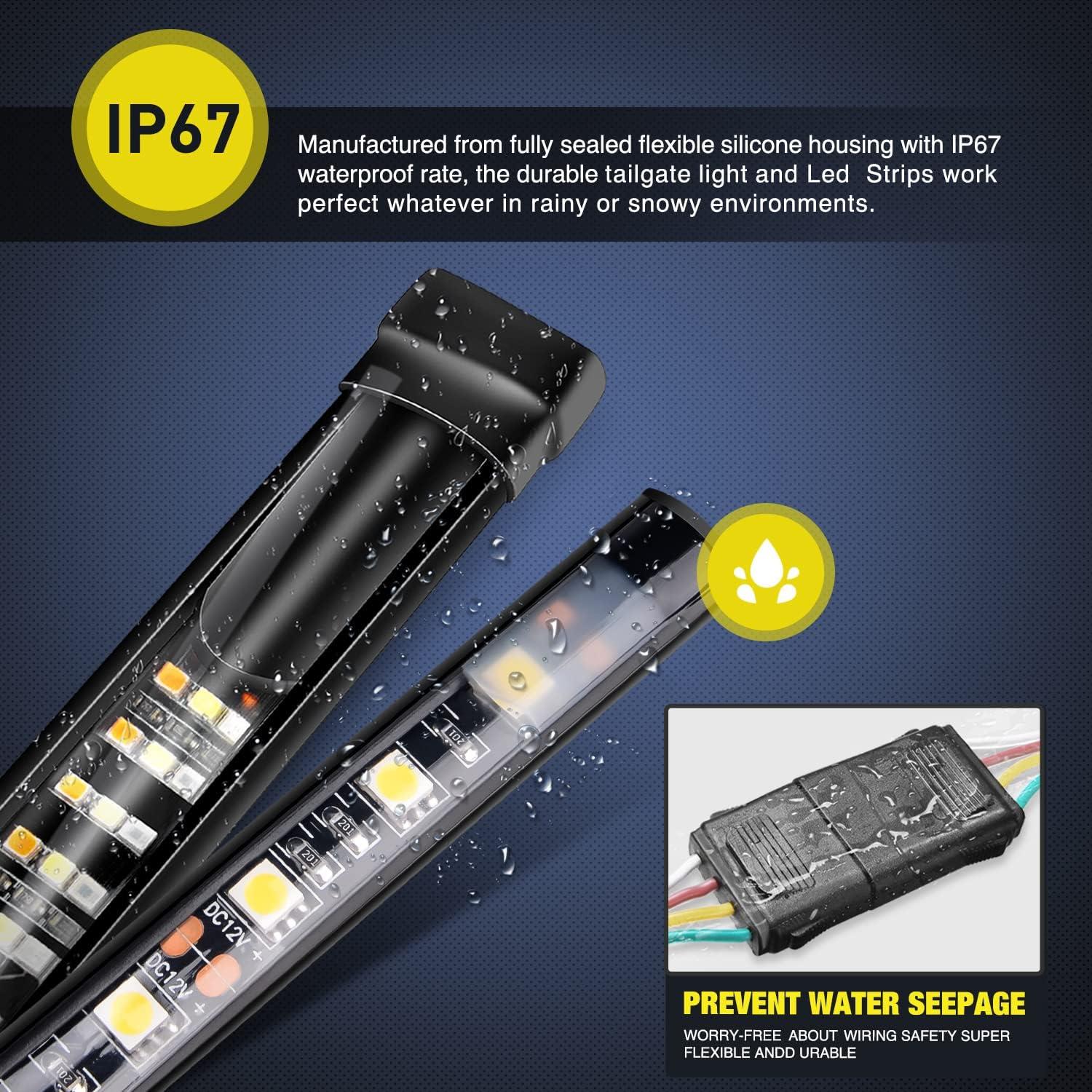 imageNilight Truck Tailgate Light Strip 48quot Aluminum Frame Triple Row 780 LED Strip with Red Running Brake Lights White Reverse Amber Sequential Turn Signals Strobe Lights2 Years Warranty60 LightBed Light StripYSplitter