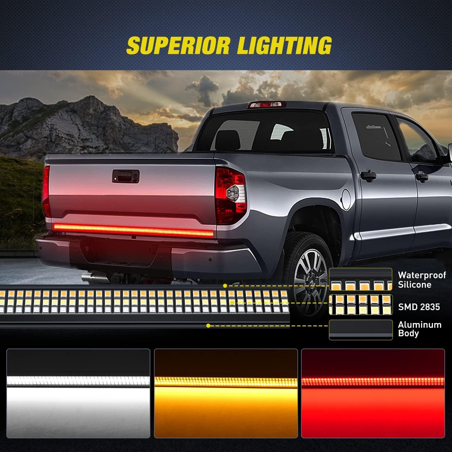 imageNilight Truck Tailgate Light Strip 48quot Aluminum Frame Triple Row 780 LED Strip with Red Running Brake Lights White Reverse Amber Sequential Turn Signals Strobe Lights2 Years Warranty48 Aluminum Frame LED Strip