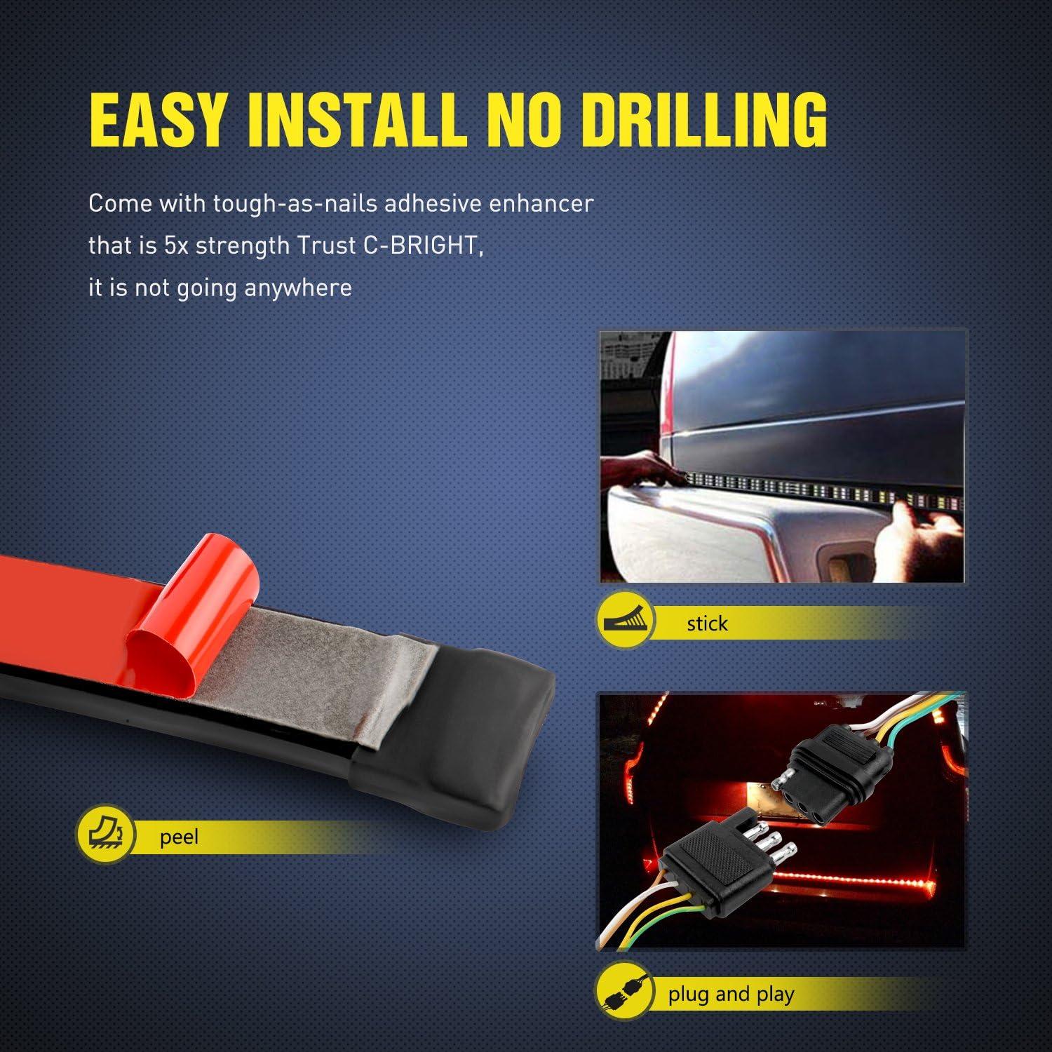 imageNilight Truck Tailgate Light Strip 48quot Aluminum Frame Triple Row 780 LED Strip with Red Running Brake Lights White Reverse Amber Sequential Turn Signals Strobe Lights2 Years Warranty60 Light Strip