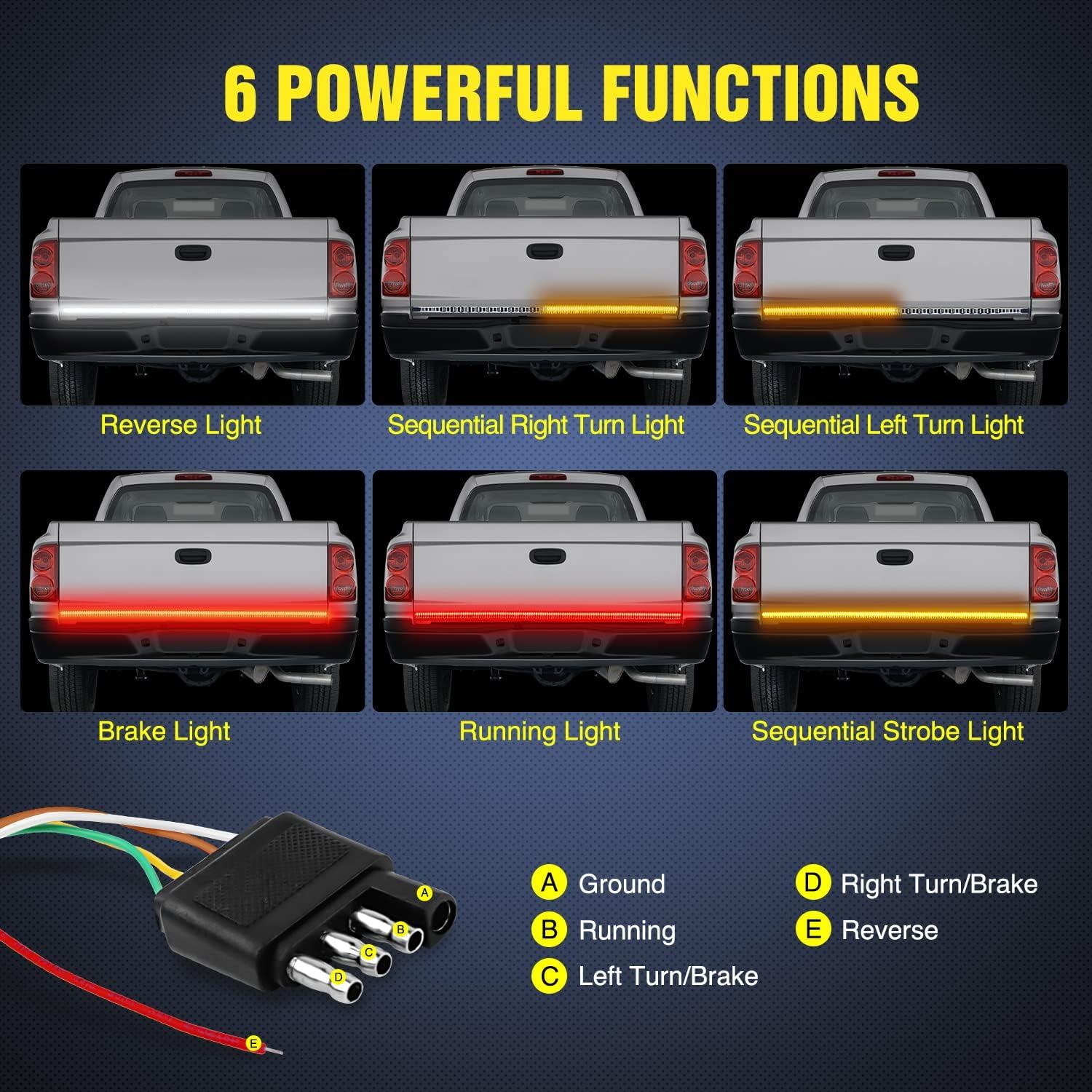 imageNilight Truck Tailgate Light Strip 48quot Aluminum Frame Triple Row 780 LED Strip with Red Running Brake Lights White Reverse Amber Sequential Turn Signals Strobe Lights2 Years Warranty48 Light Strip