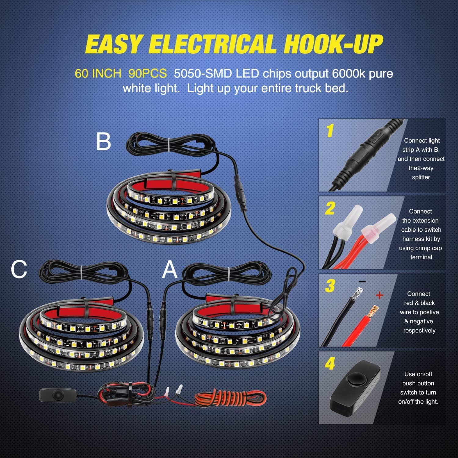 imageNilight Truck Tailgate Light Strip 48quot Aluminum Frame Triple Row 780 LED Strip with Red Running Brake Lights White Reverse Amber Sequential Turn Signals Strobe Lights2 Years Warranty60 LightBed Light StripYSplitter
