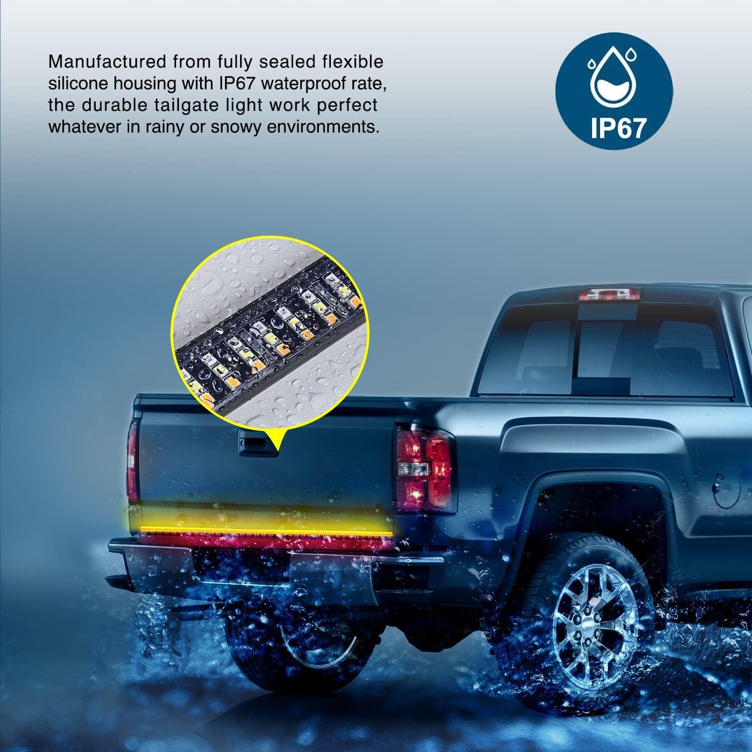 imageNilight Truck Tailgate Light Strip 48quot Aluminum Frame Triple Row 780 LED Strip with Red Running Brake Lights White Reverse Amber Sequential Turn Signals Strobe Lights2 Years Warranty48 Light Strip