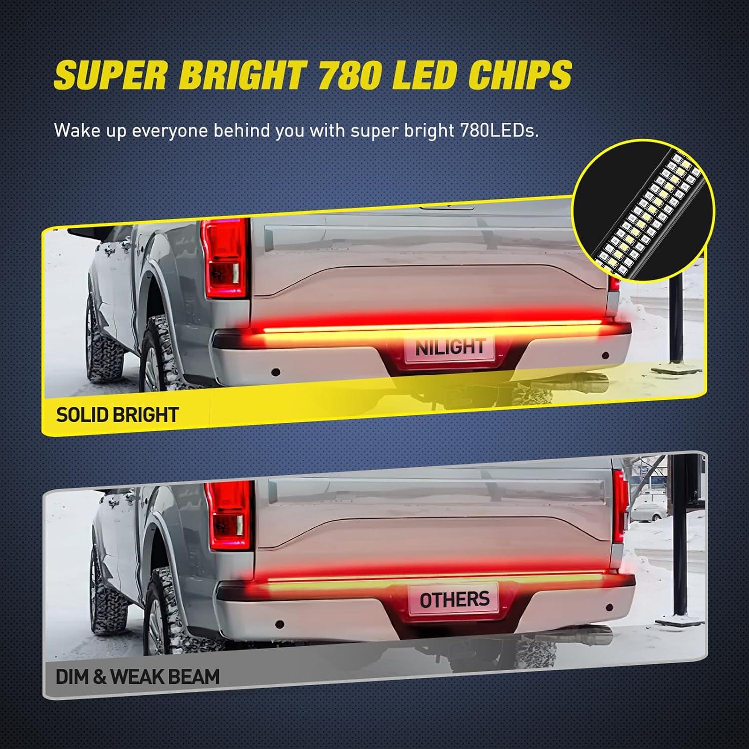 imageNilight Truck Tailgate Light Strip 60quot Aluminum FrameTriple Row Light Bar 1200 LED w Red Running Brake White Reverse Light Red Sequential Turn Signal48 Aluminum Frame Tailgate Light Bar