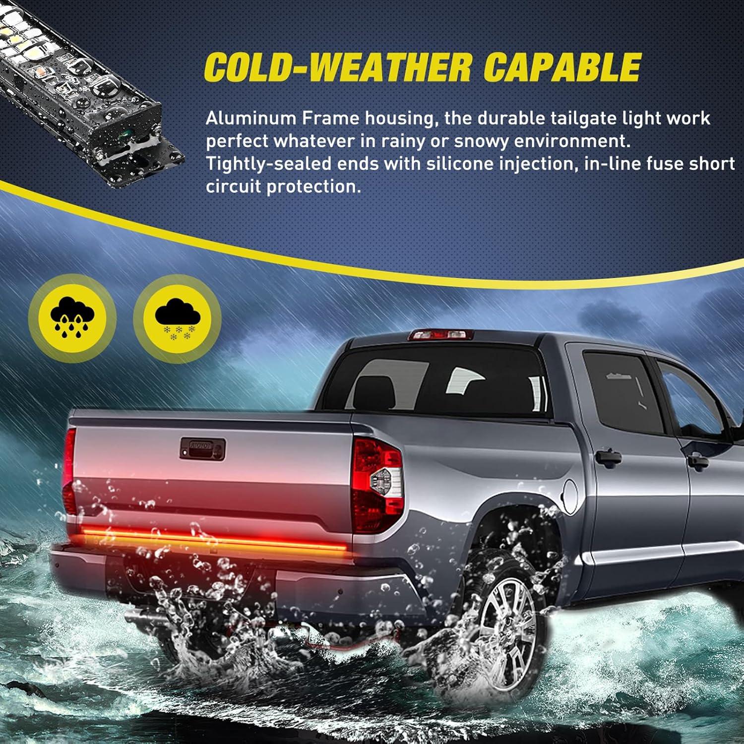 imageNilight Truck Tailgate Light Strip 60quot Aluminum FrameTriple Row Light Bar 1200 LED w Red Running Brake White Reverse Light Red Sequential Turn Signal60 Aluminum Frame Tailgate Light Bar