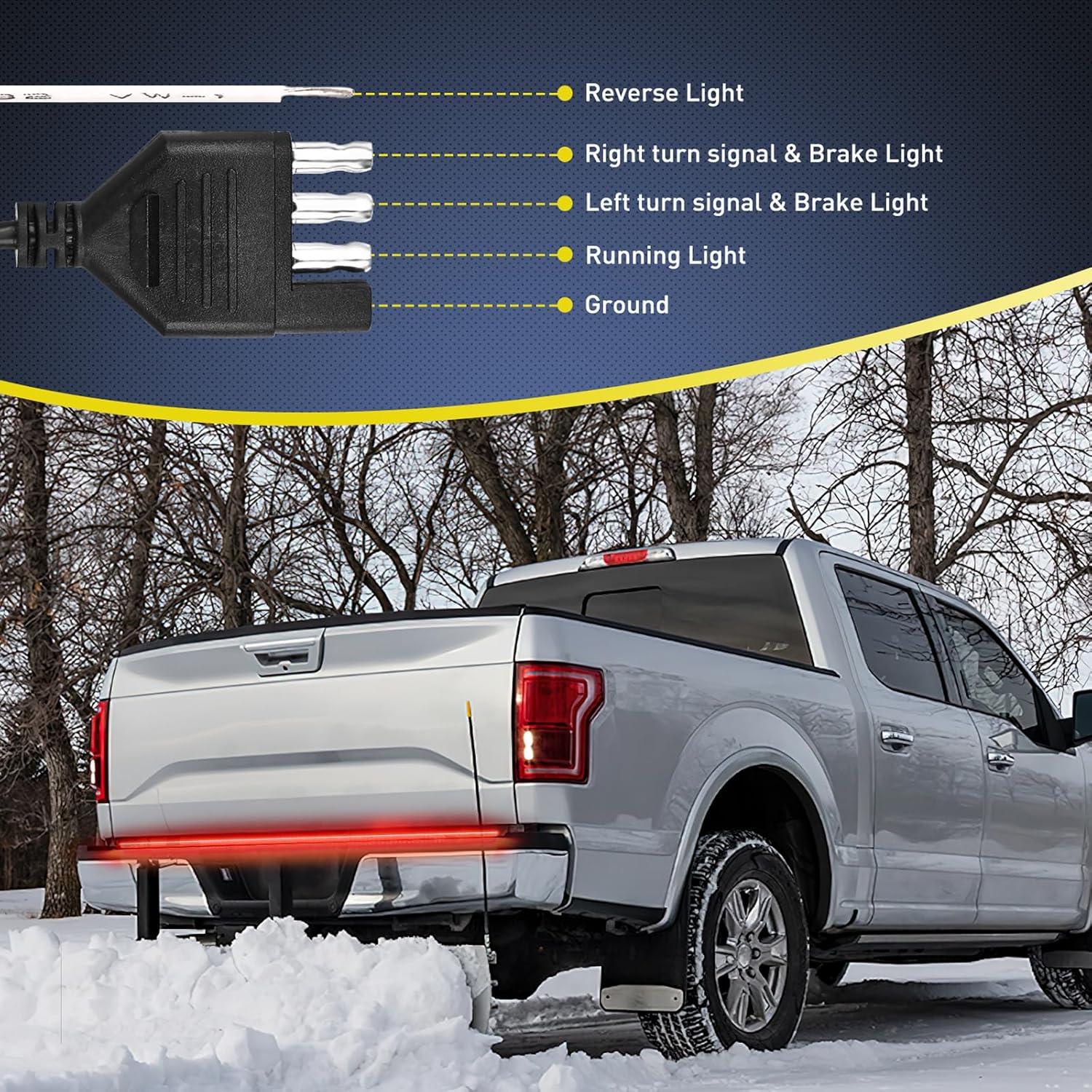 imageNilight Truck Tailgate Light Strip 60quot Aluminum FrameTriple Row Light Bar 1200 LED w Red Running Brake White Reverse Light Red Sequential Turn Signal60 Aluminum Frame Tailgate Light Bar