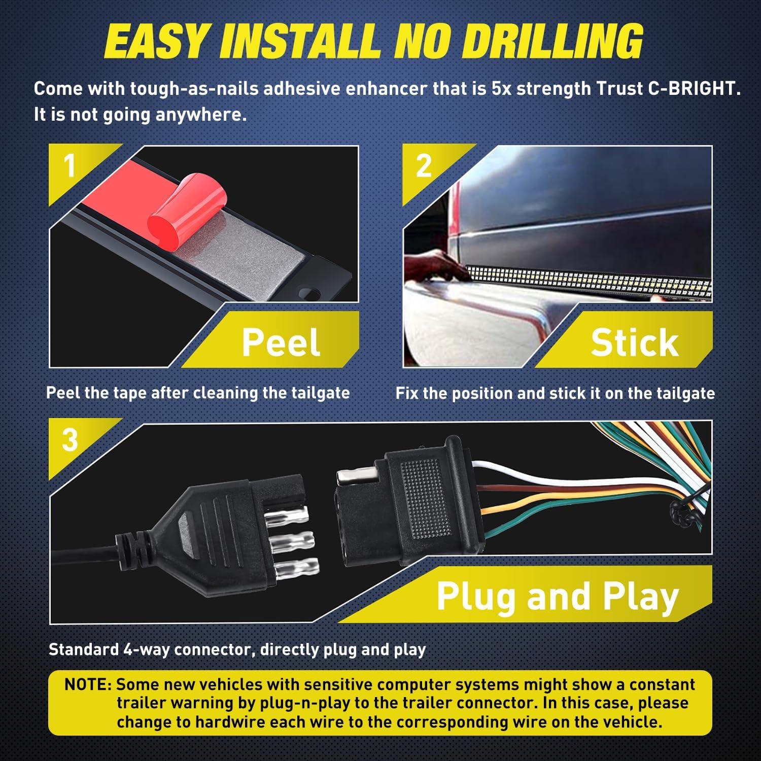 imageNilight Truck Tailgate Light Strip 60quot Aluminum FrameTriple Row Light Bar 1200 LED w Red Running Brake White Reverse Light Red Sequential Turn Signal48 Aluminum Frame Tailgate Light Bar