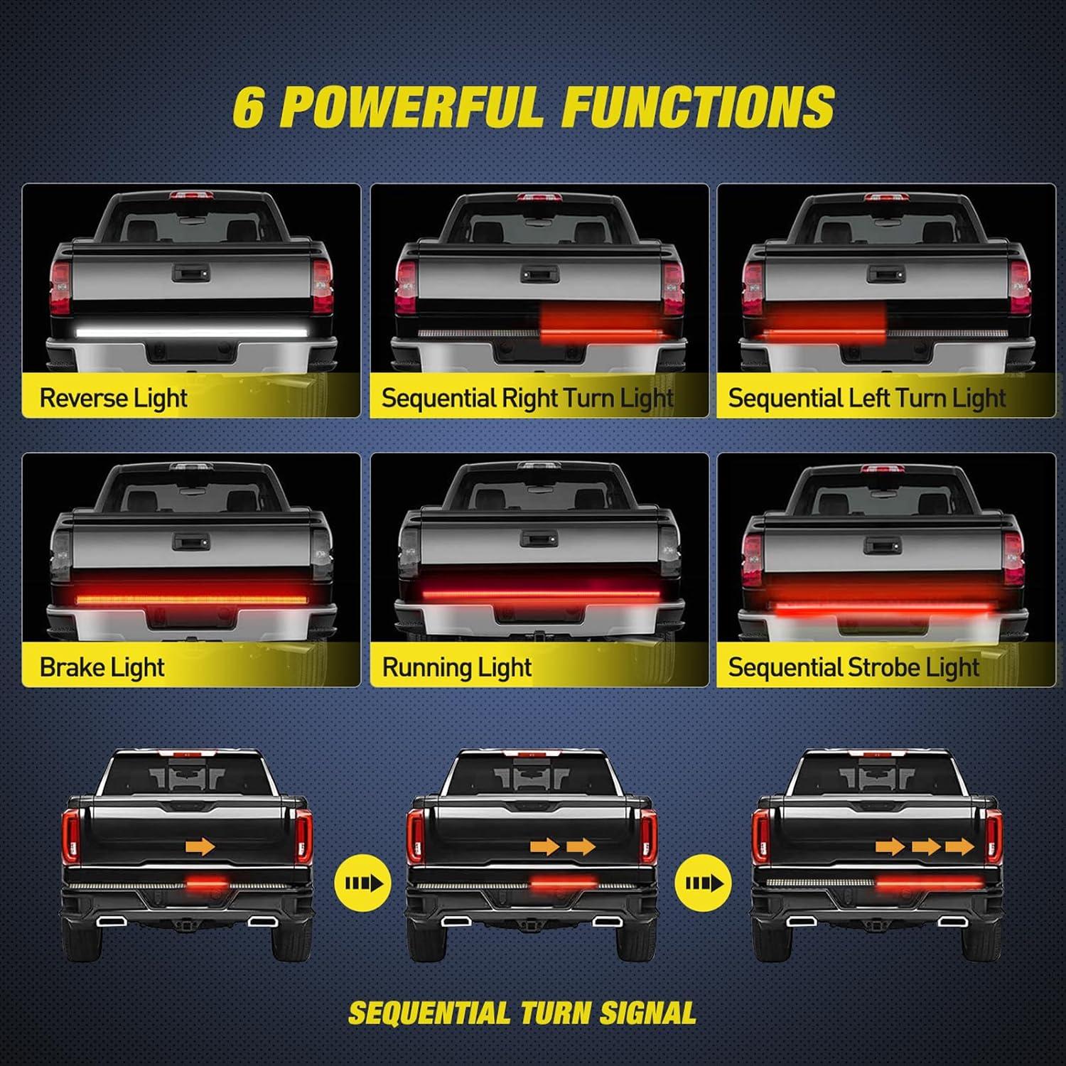 imageNilight Truck Tailgate Light Strip 60quot Aluminum FrameTriple Row Light Bar 1200 LED w Red Running Brake White Reverse Light Red Sequential Turn Signal60 Aluminum Frame Tailgate Light Bar