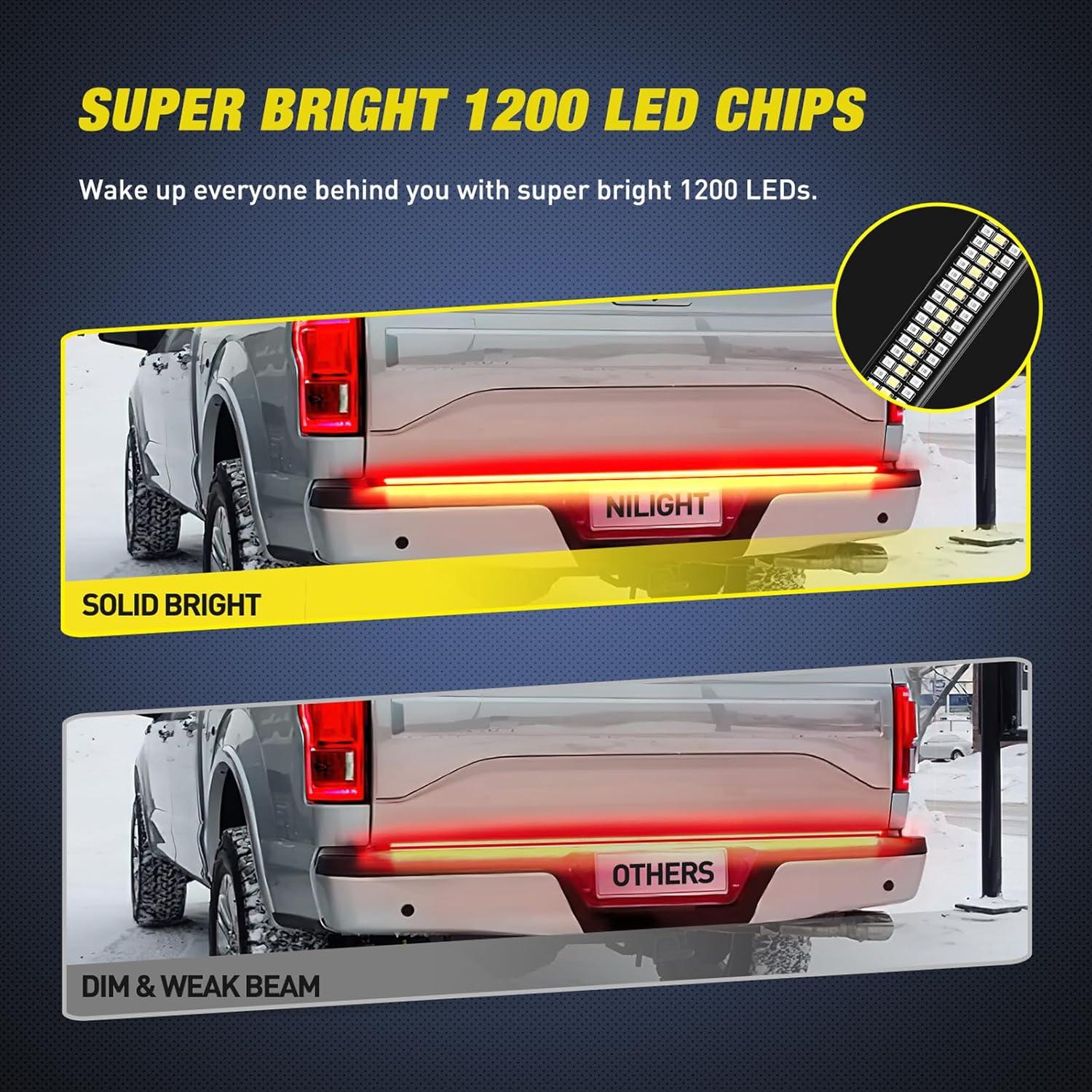 imageNilight Truck Tailgate Light Strip 60quot Aluminum FrameTriple Row Light Bar 1200 LED w Red Running Brake White Reverse Light Red Sequential Turn Signal60 Aluminum Frame Tailgate Light Bar
