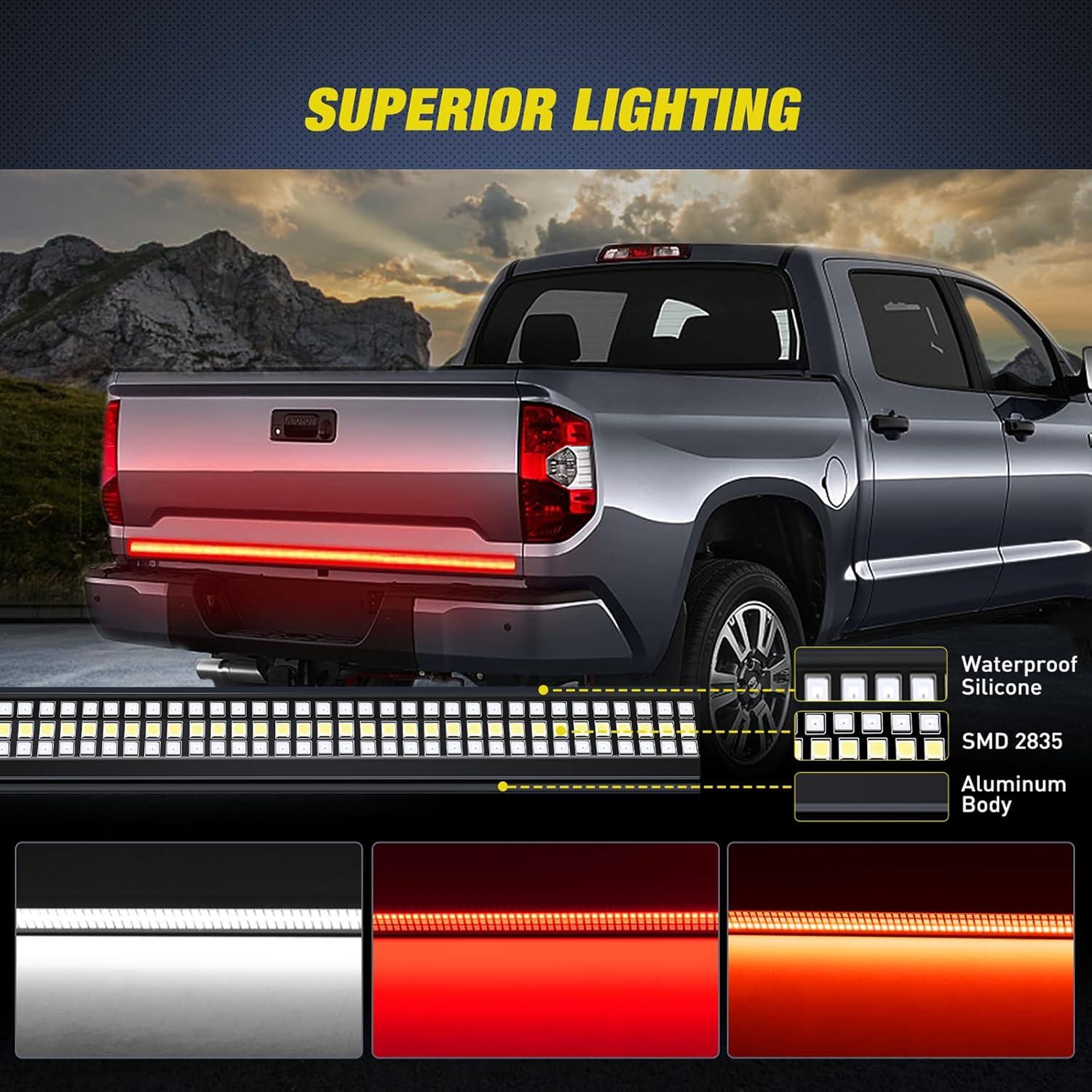 imageNilight Truck Tailgate Light Strip 60quot Aluminum FrameTriple Row Light Bar 1200 LED w Red Running Brake White Reverse Light Red Sequential Turn Signal60 Aluminum Frame Tailgate Light Bar