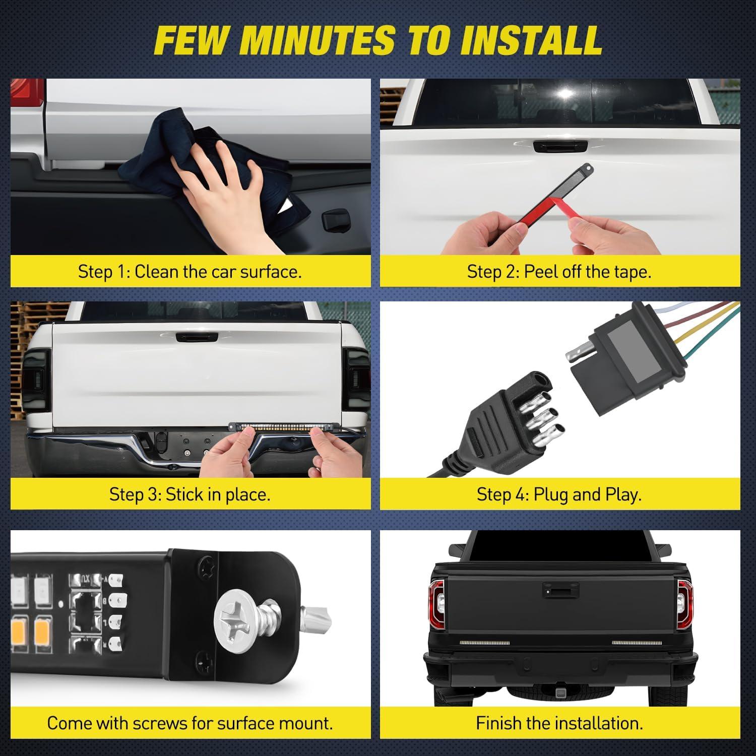 imageNilight Truck Tailgate Light Strip 7 Inch Aluminum Frame Double Row 60 LED Red Running Brake Amber Sequential Turn Signals Strobe Lights Bar for Trailer Hitch Cargo Carrier Luggage Rack