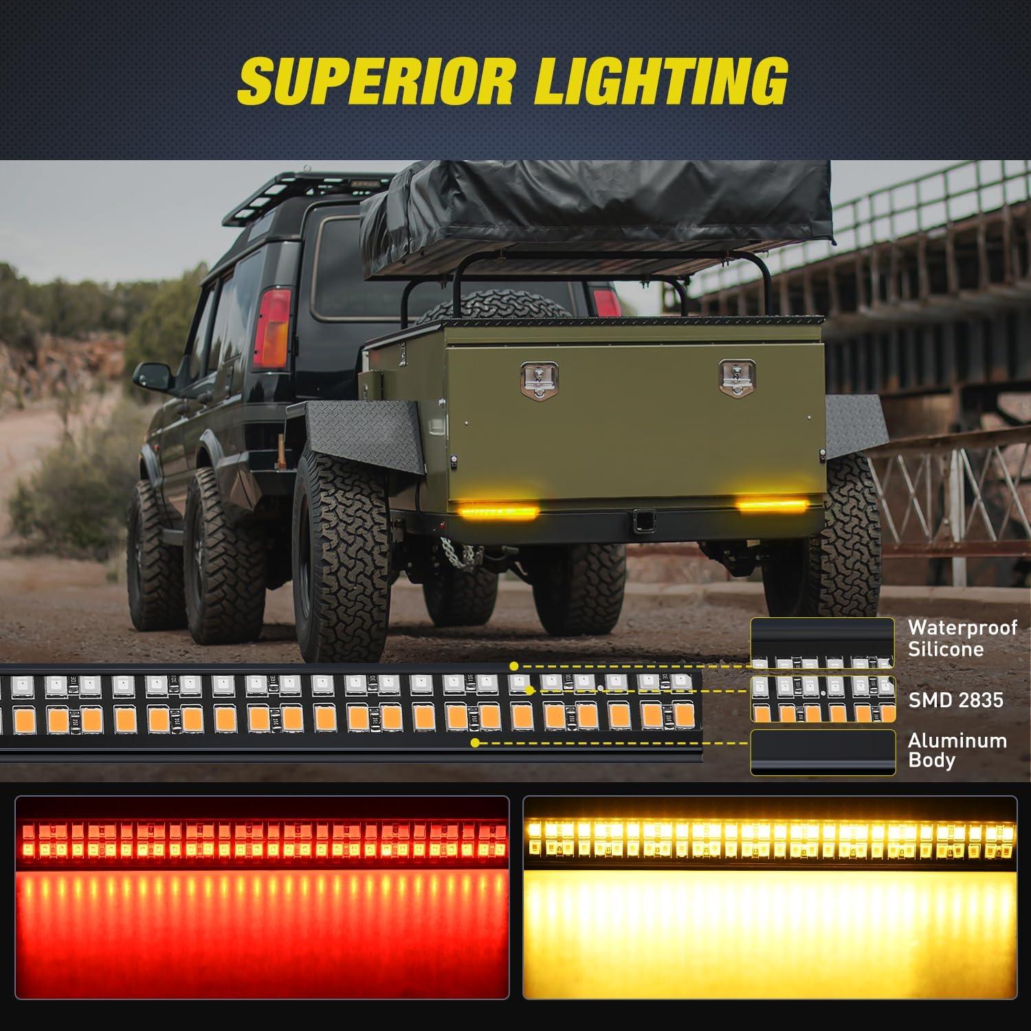 imageNilight Truck Tailgate Light Strip 7 Inch Aluminum Frame Double Row 60 LED Red Running Brake Amber Sequential Turn Signals Strobe Lights Bar for Trailer Hitch Cargo Carrier Luggage Rack