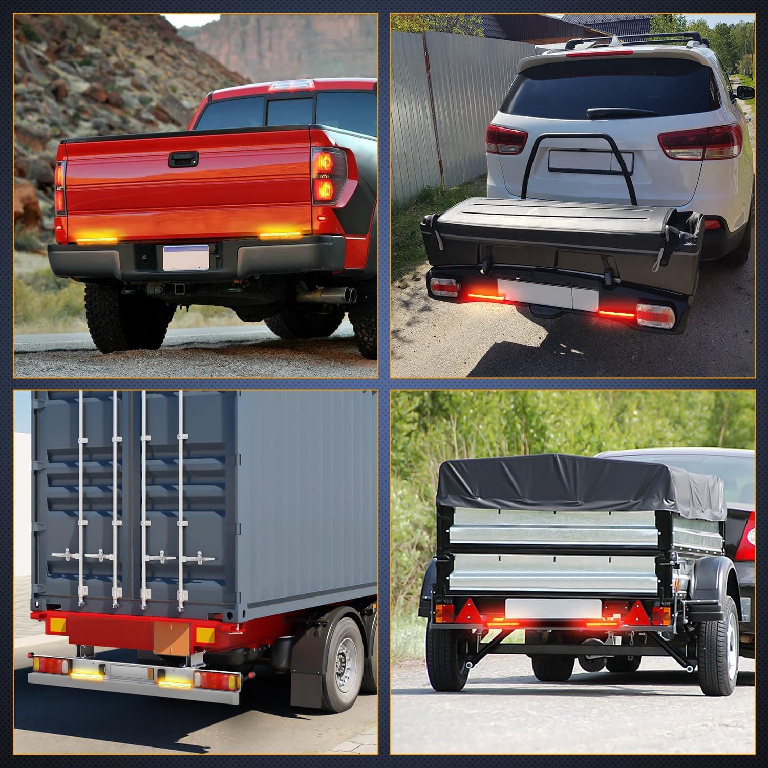 imageNilight Truck Tailgate Light Strip 7 Inch Aluminum Frame Double Row 60 LED Red Running Brake Amber Sequential Turn Signals Strobe Lights Bar for Trailer Hitch Cargo Carrier Luggage Rack