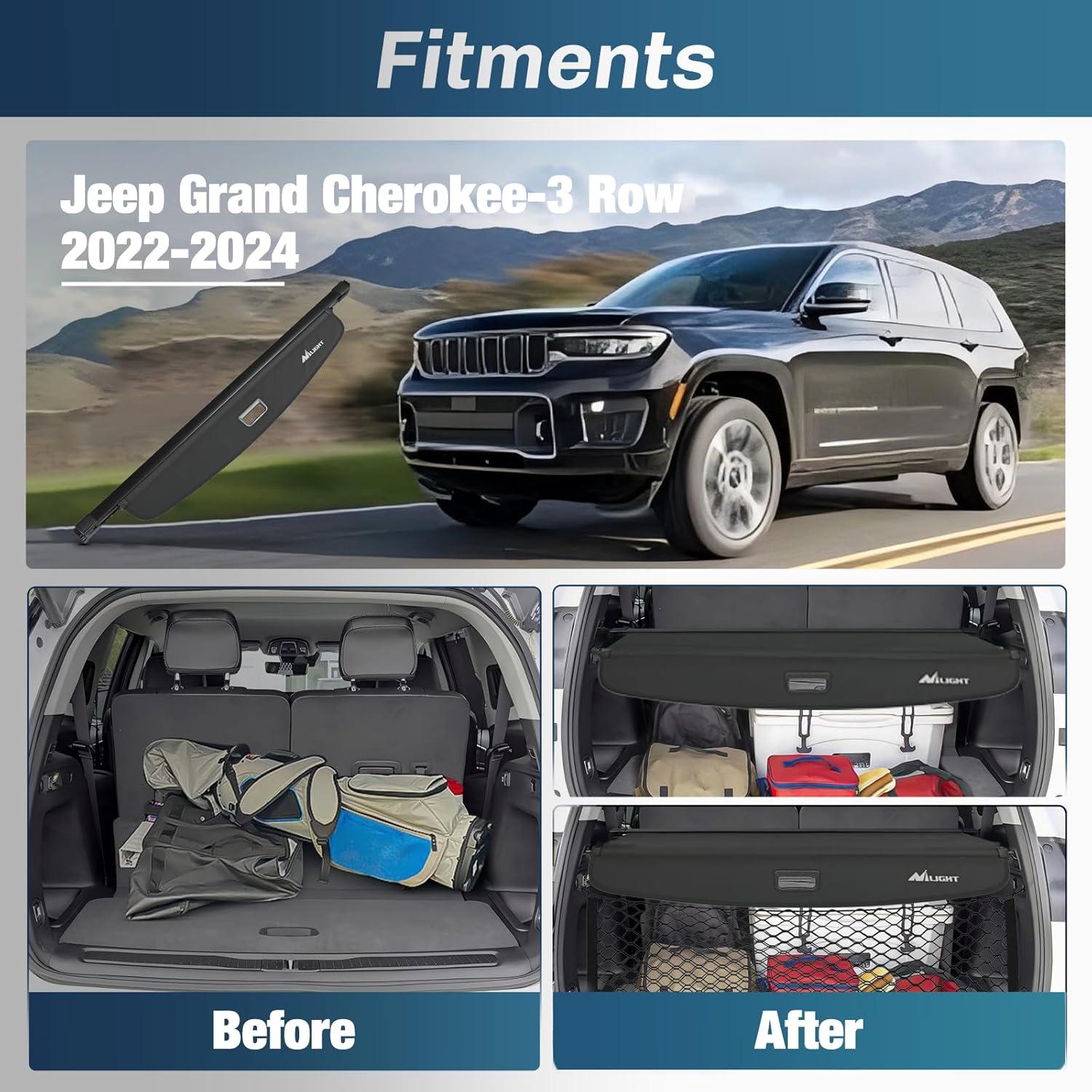 imageNilight Trunk Cargo Cover for Jeep Grand Cherokee L 3 Row 2021 2022 2023 2024 2025 Retractable Security Shade Rear Cargo Cover with Trunk Storage Net20212025 Jeep Grand Cherokee L